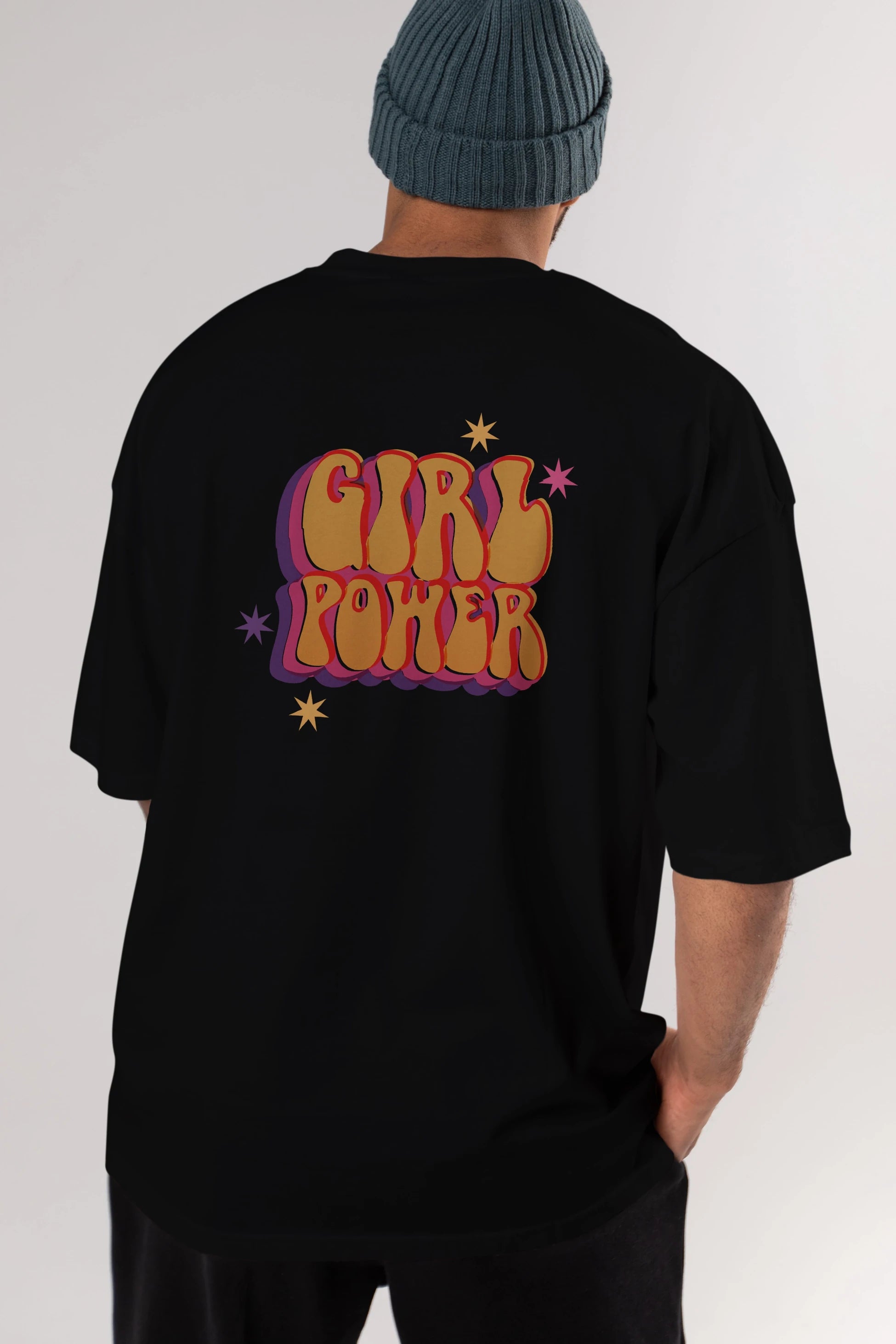 Girl Power Yazılı Arka Baskılı Oversize t-shirt Erkek Kadın Unisex