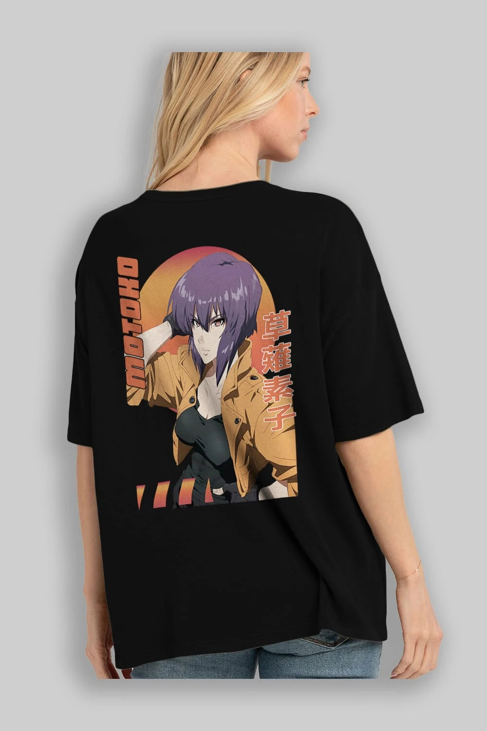 Motoko Kusanagi 9 Anime Arka Baskılı Oversize t-shirt Erkek Kadın Unisex