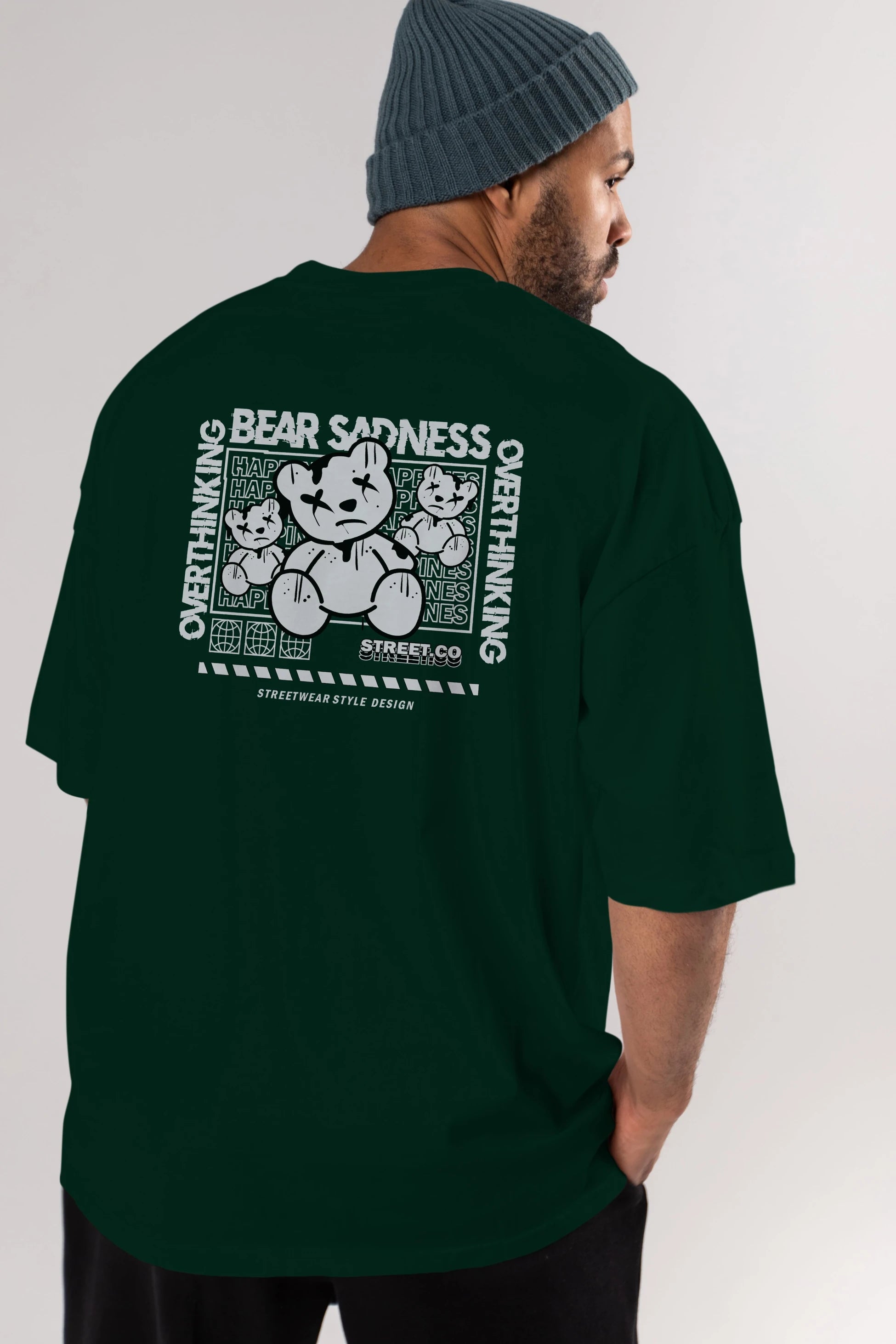 Bear Sadness 2 Arka Baskılı Oversize t-shirt Erkek Kadın Unisex