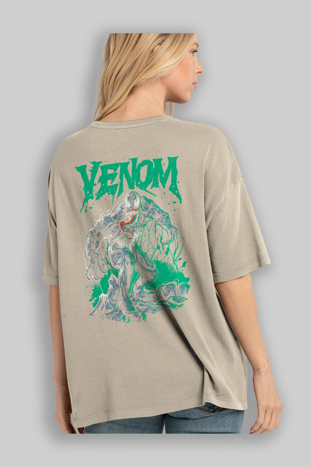 Venom (3) Arka Baskılı Oversize t-shirt Erkek Kadın Unisex %100 Pamuk Bisiklet Yaka tişort