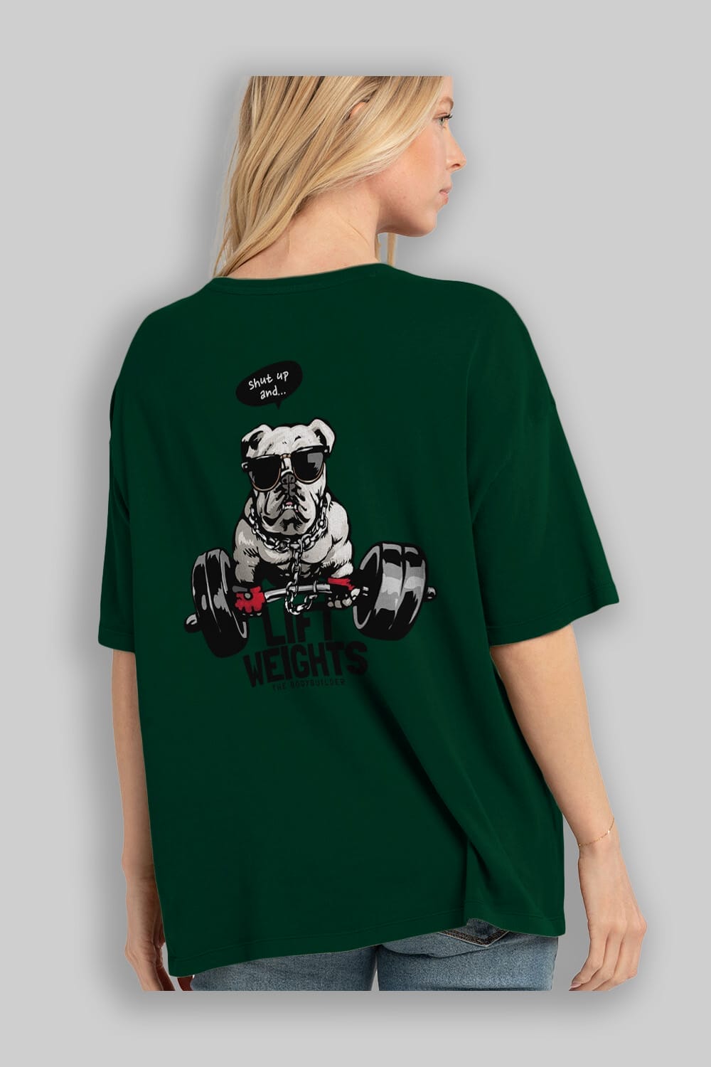 Teddy Bear Lift Weights Arka Baskılı Oversize t-shirt Erkek Kadın Unisex %100 Pamuk