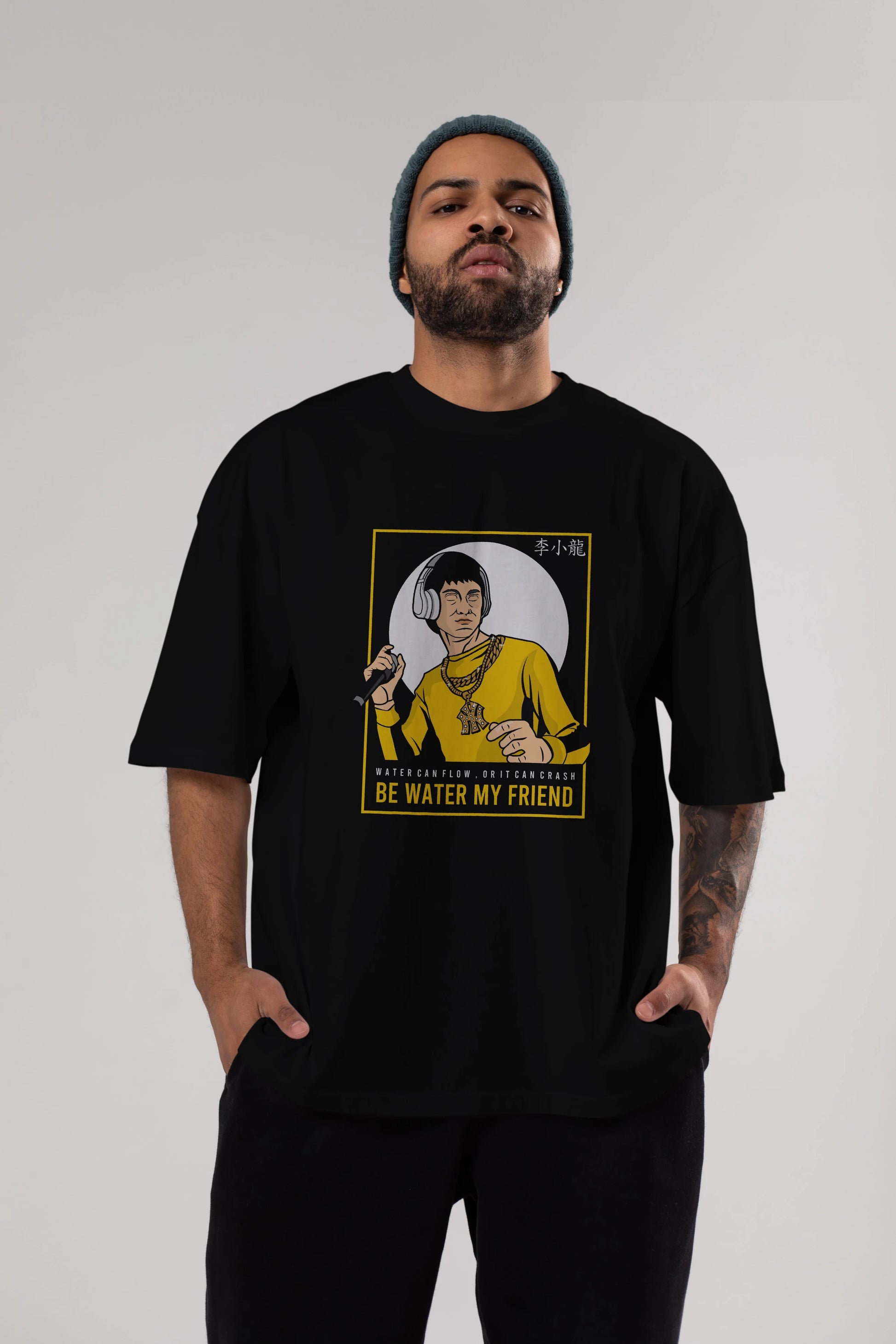 Bruce Lee Rapper Ön Baskılı Oversize t-shirt Erkek Kadın Unisex %100 Pamuk tişort