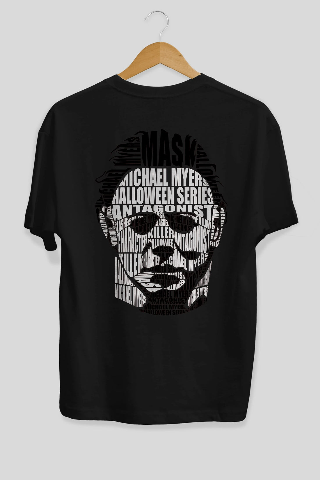 Michael Myers Calligram Arka Baskılı Oversize t-shirt %100 pamuk Erkek Kadın Unisex