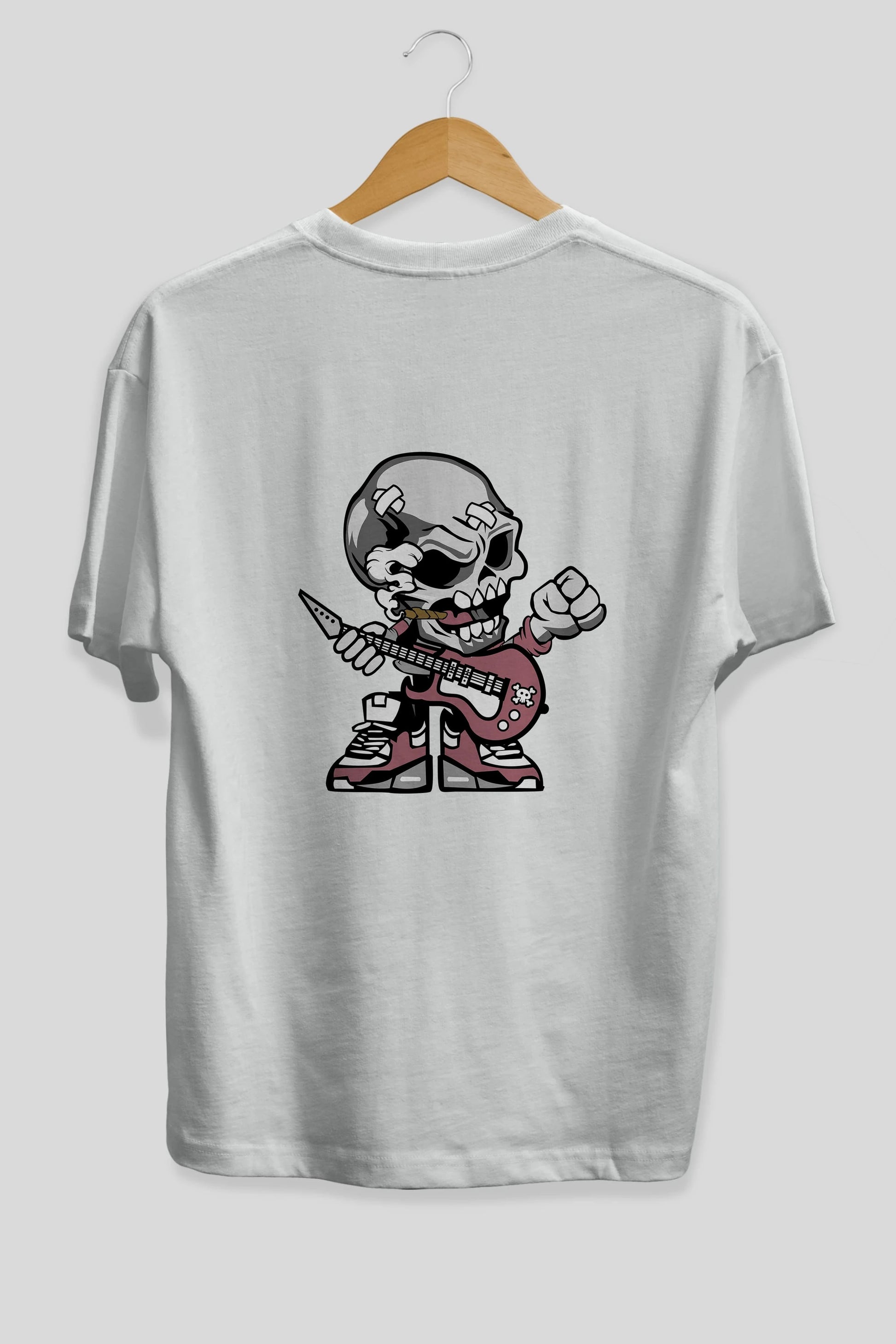 Skull Rockstar Arka Baskılı Oversize t-shirt Erkek Kadın Unisex %100 Pamuk tişort