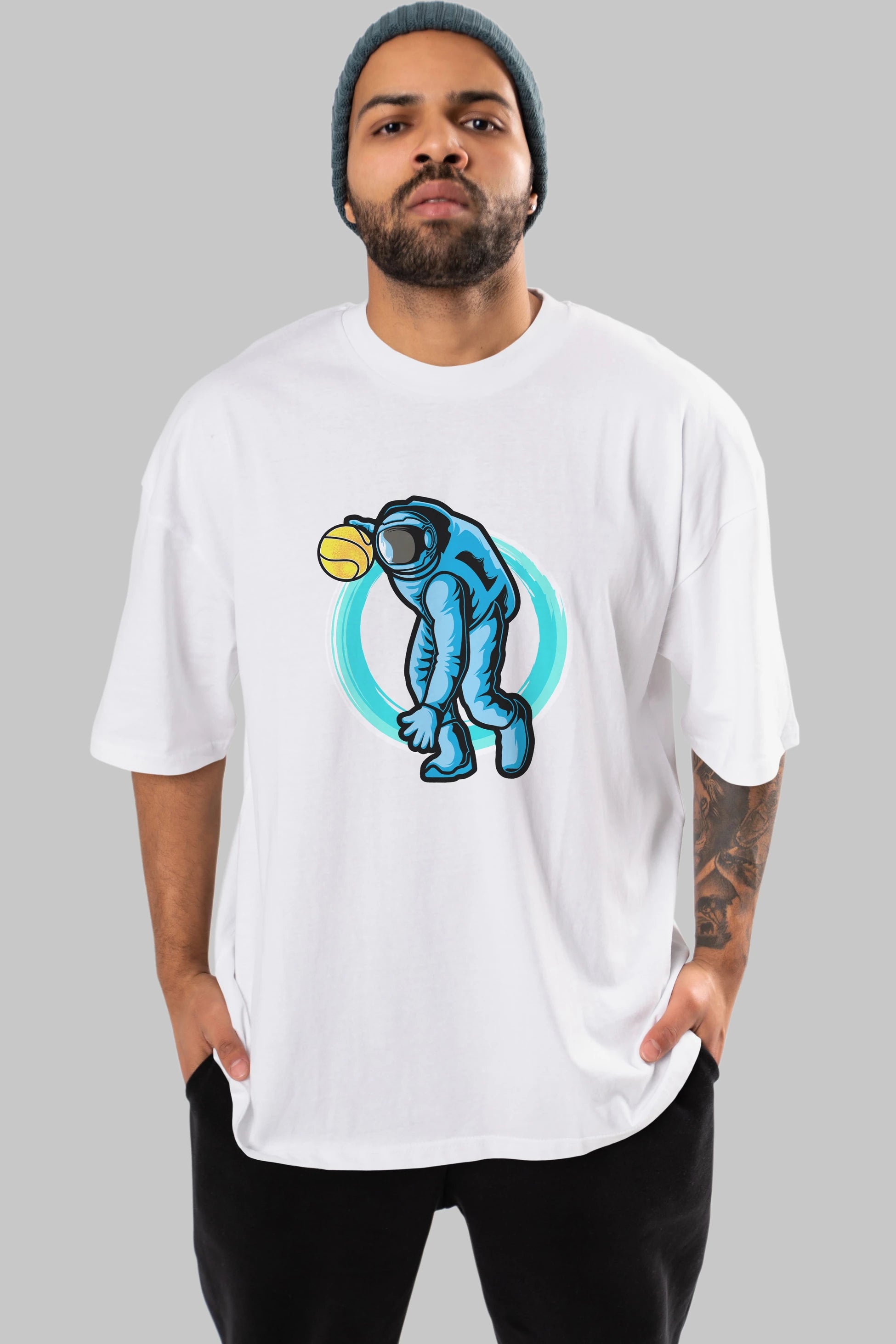 Astronaut Dribble Ön Baskılı Oversize t-shirt Erkek Kadın Unisex