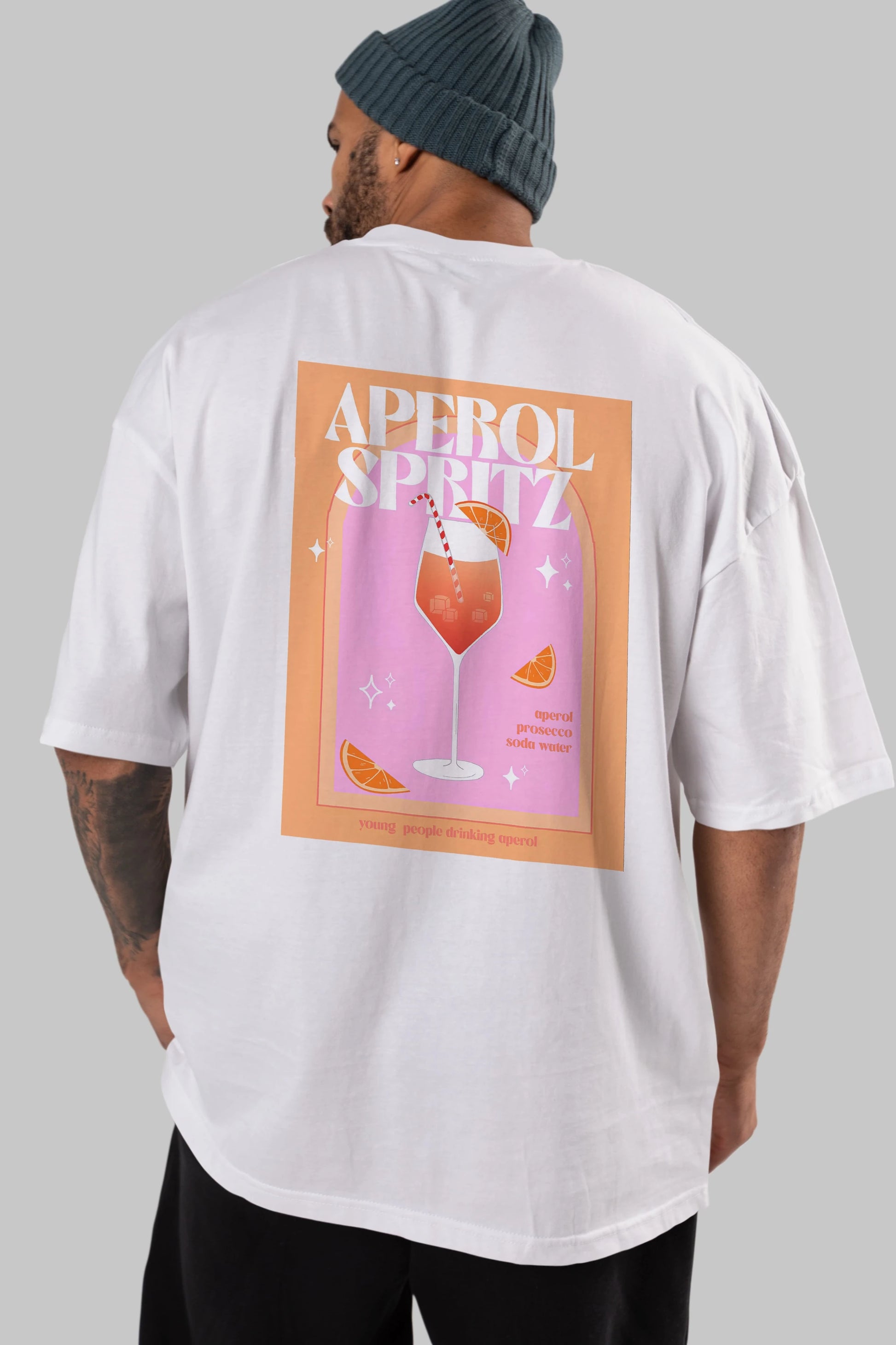 Aperol Spritz 2 Arka Baskılı Oversize t-shirt Erkek Kadın Unisex %100 Pamuk Bisiklet Yaka tişort