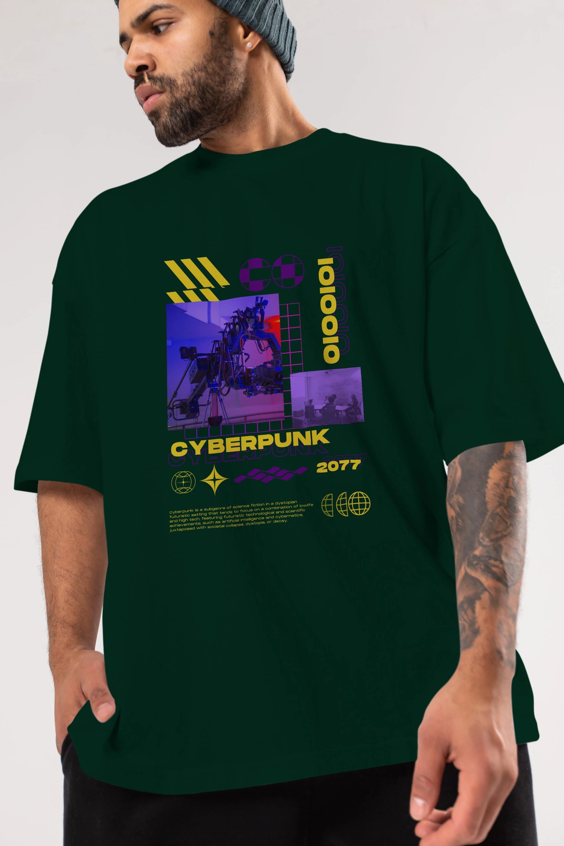 Cyberpunk Yazılı Ön Baskılı Oversize t-shirt Erkek Kadın Unisex