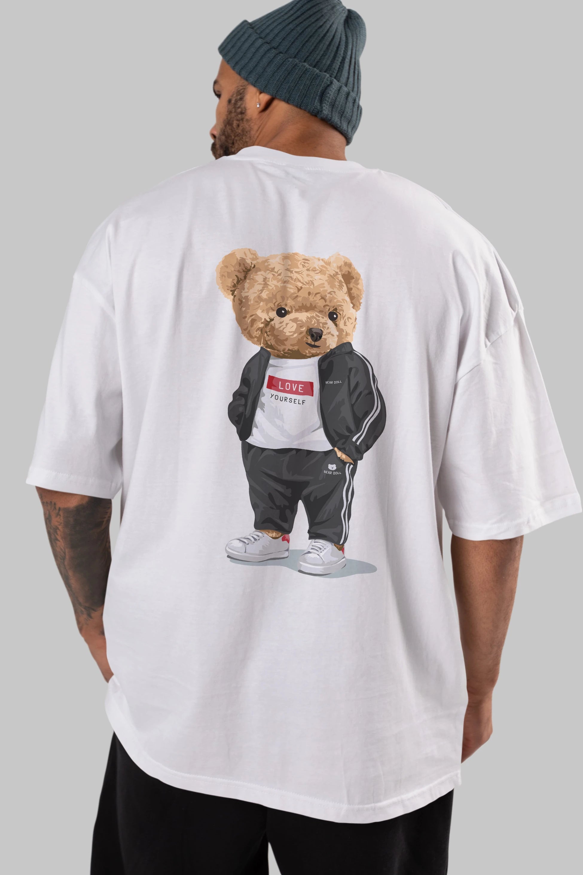 Teddy Bear Love Yourself Arka Baskılı Oversize t-shirt Erkek Kadın Unisex %100 Pamuk
