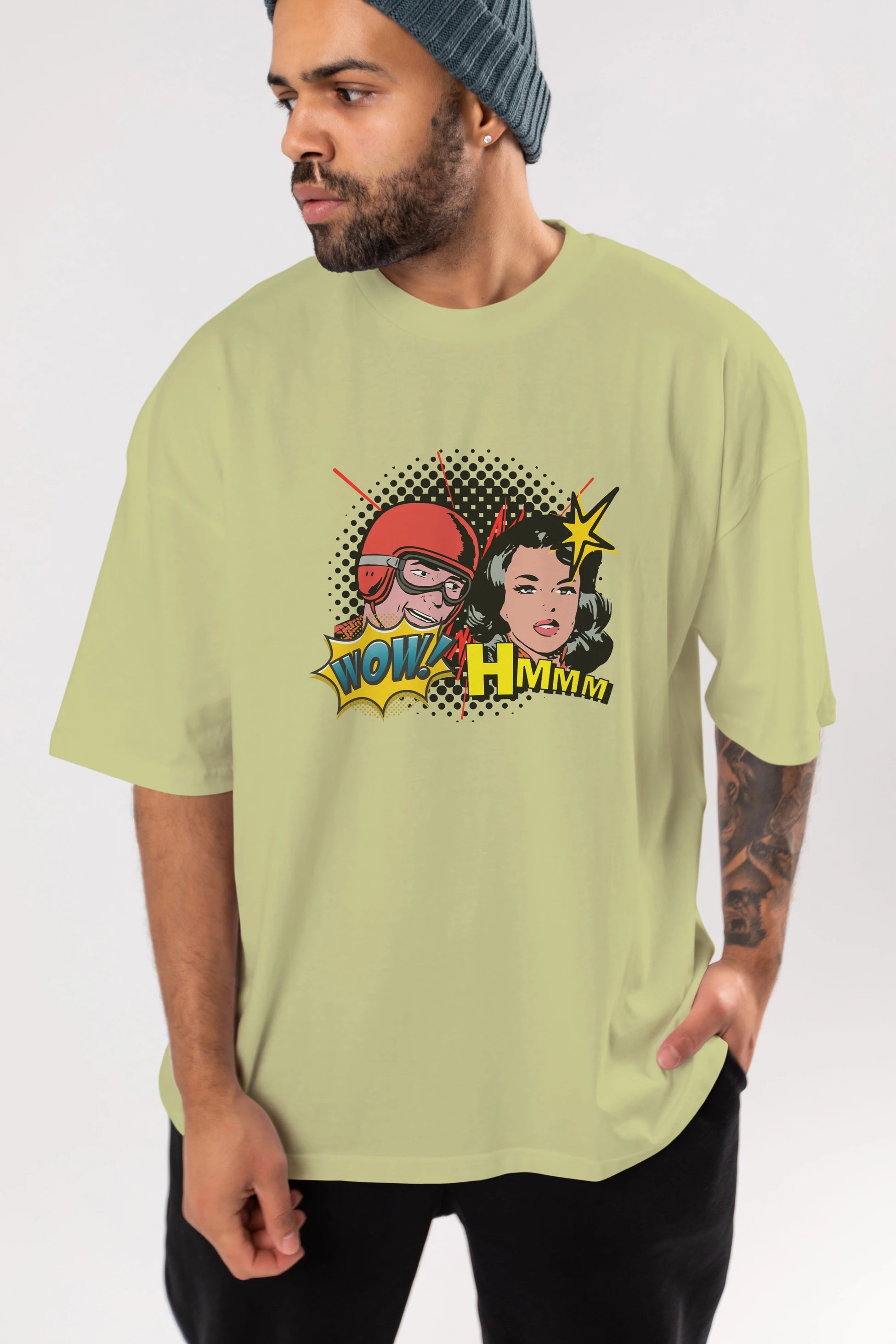 Comic Wow Yazılı Ön Baskılı Oversize t-shirt Erkek Kadın Unisex