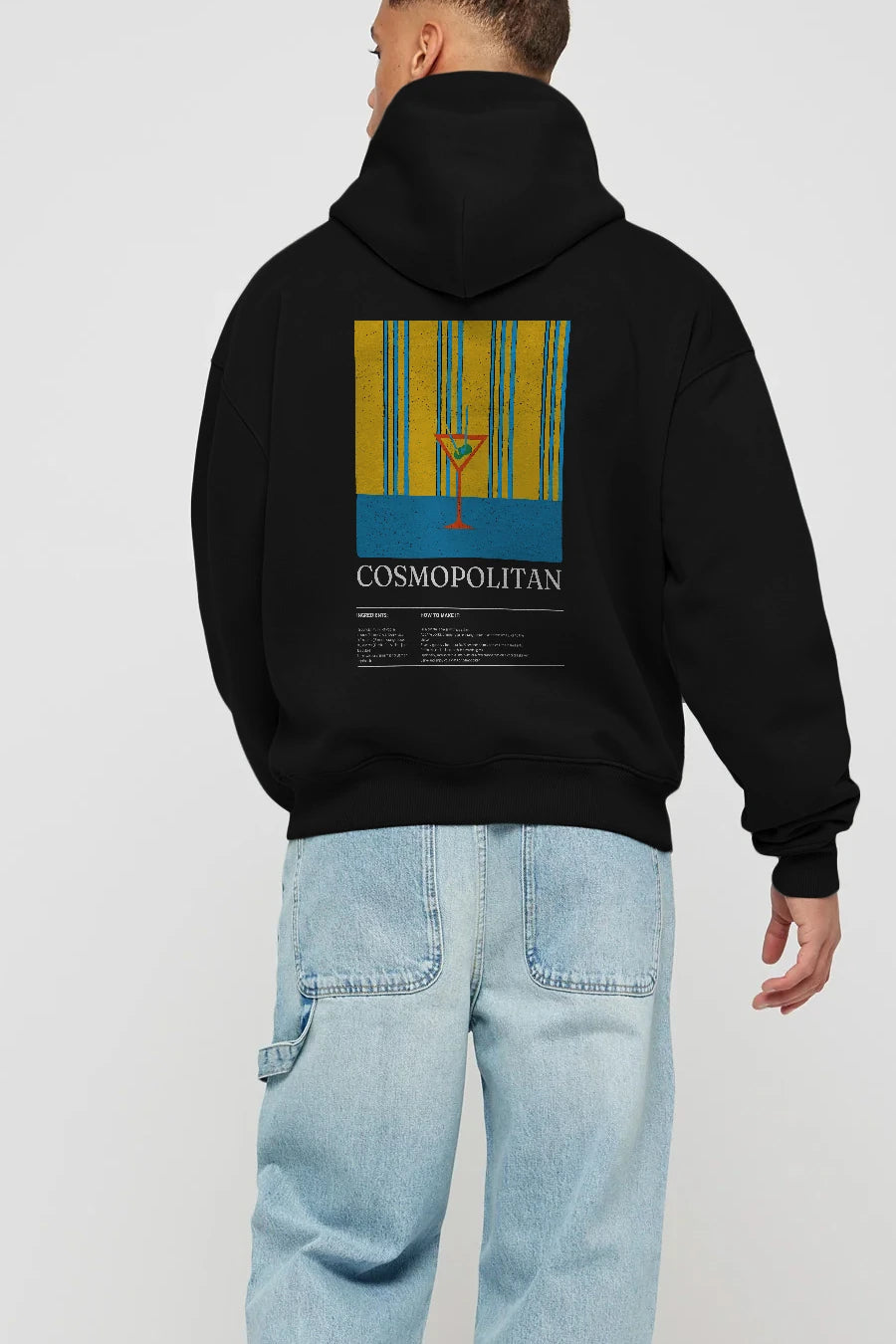 Cosmopolitan Kokteyl Arka Baskılı Hoodie Oversize Kapüşonlu Sweatshirt Erkek Kadın