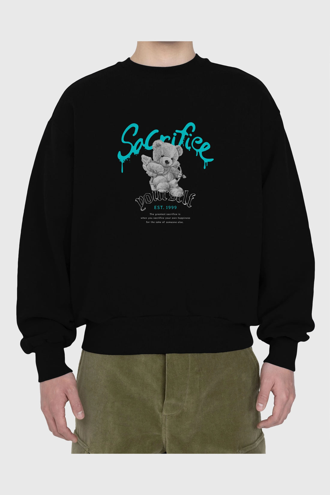 Sacrifice Yourself Bear Ön Baskılı Oversize Sweatshirt Erkek Kadın Unisex
