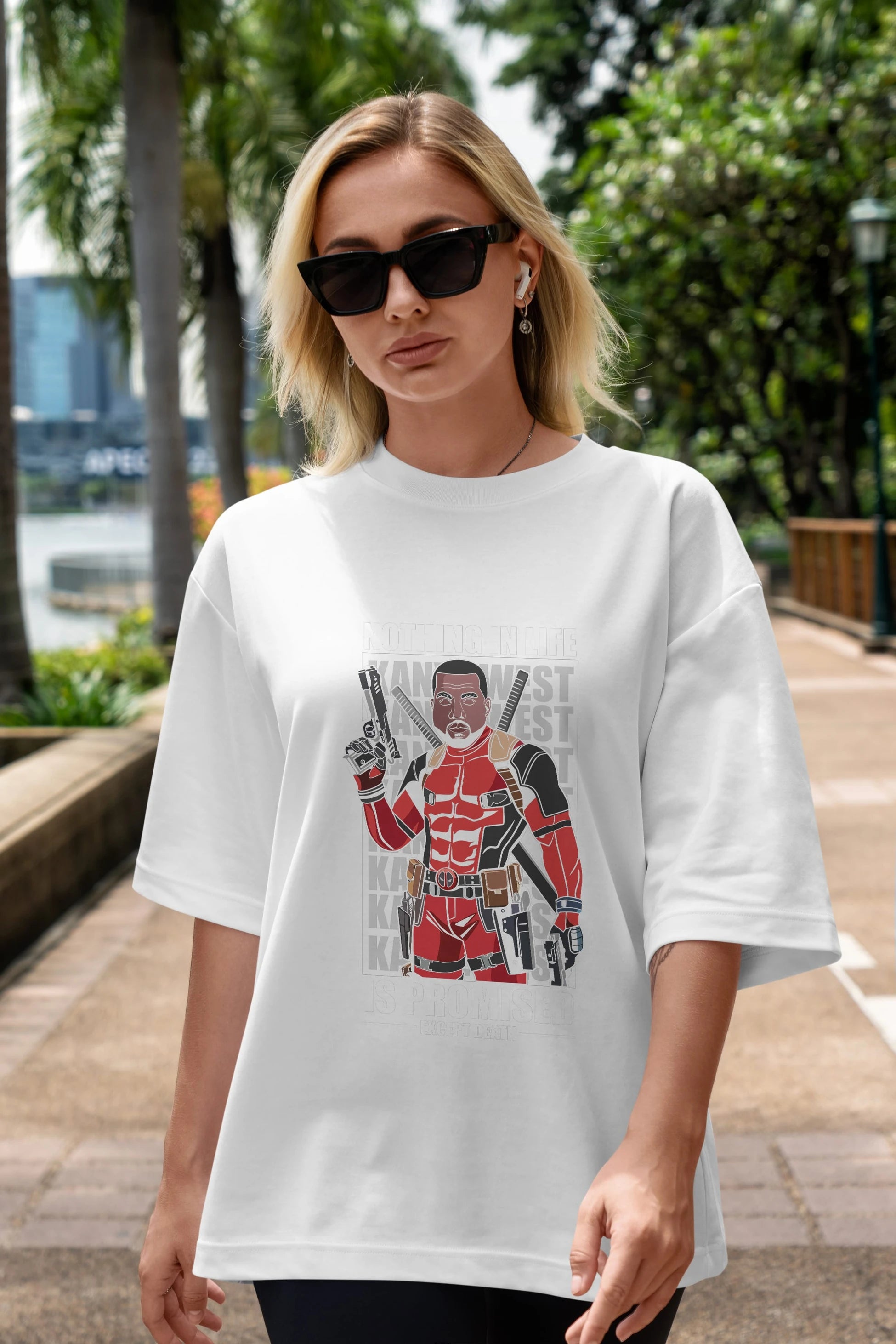 Kanye West Deadpool Ön Baskılı Oversize t-shirt Erkek Kadın Unisex %100 Pamuk tişort