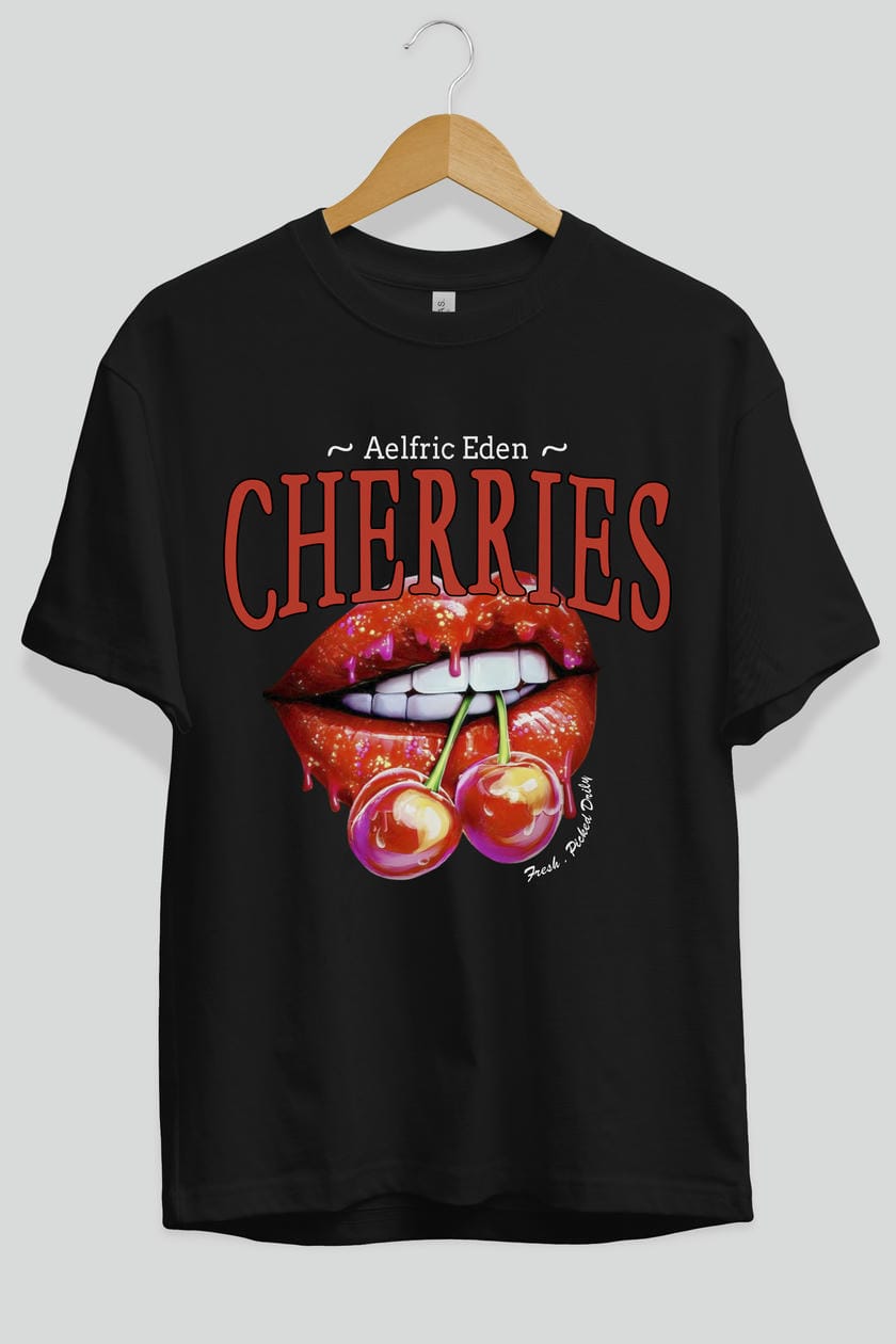 Cherry Cherries 3 Ön Baskılı Oversize t-shirt Erkek Kadın Pamuk Bisiklet Yaka tişort