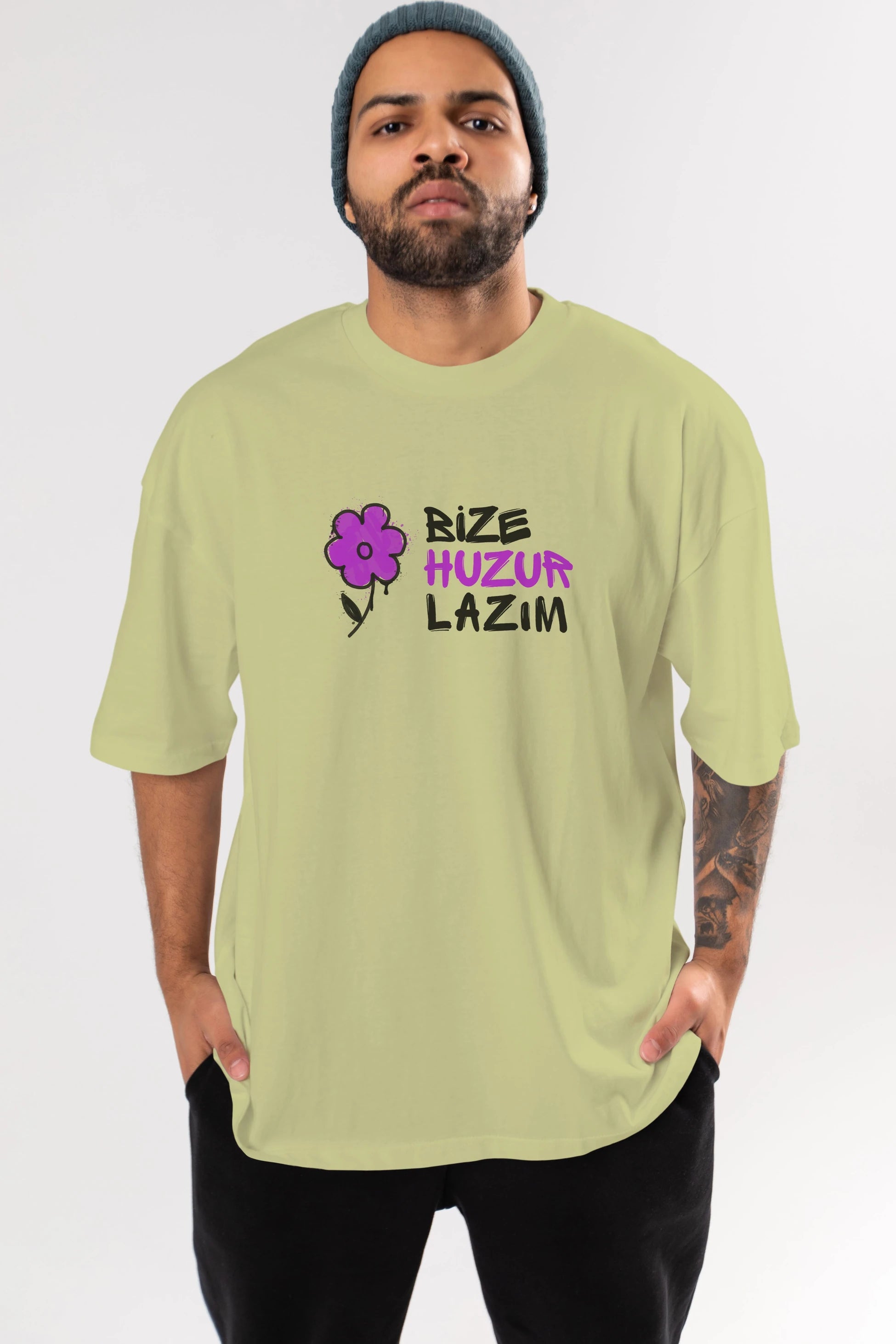 Bize Huzur Lazım Ön Baskılı Oversize t-shirt Erkek Kadın Unisex