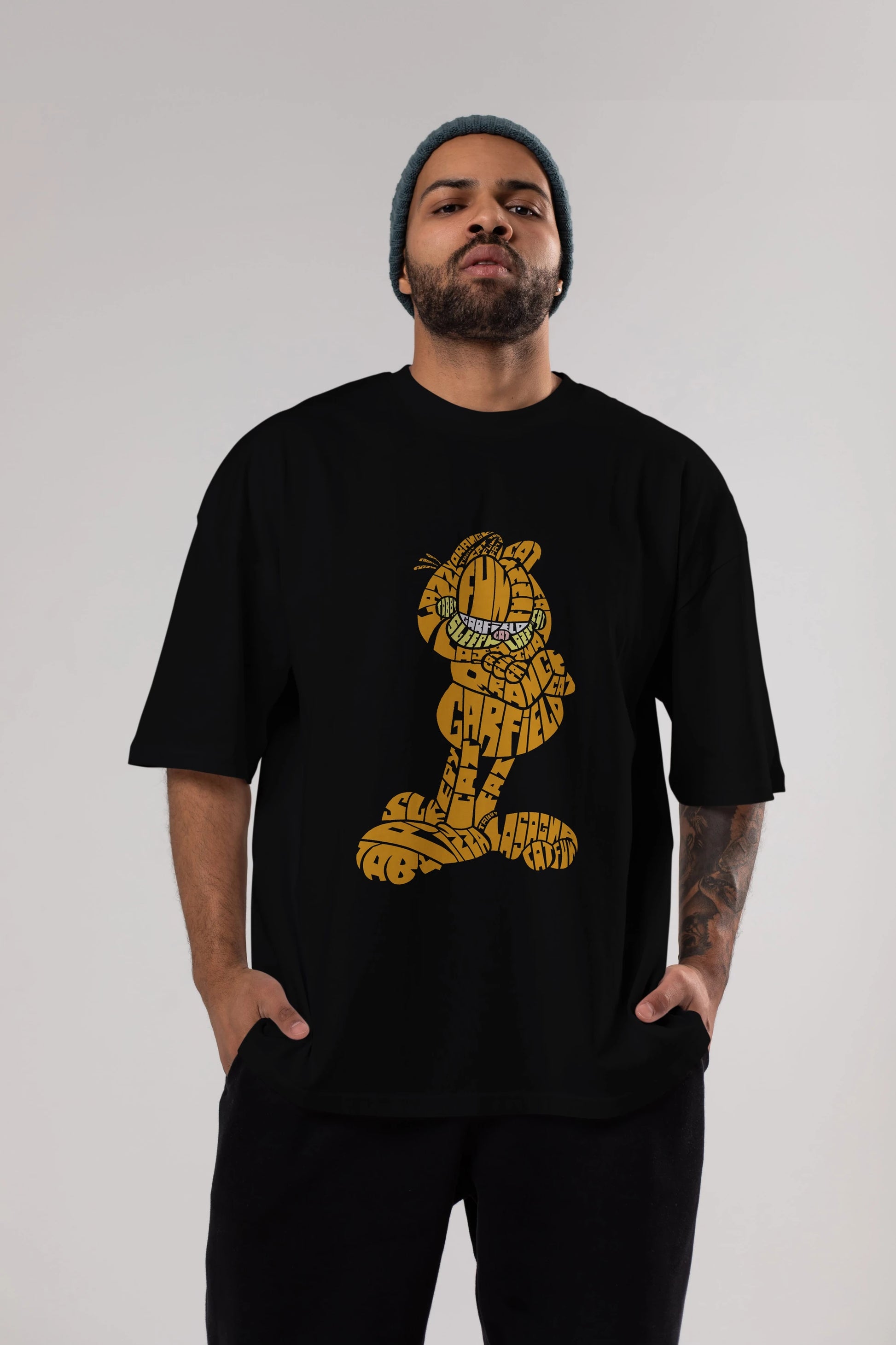 Garfield Ön Baskılı Oversize t-shirt %100 pamuk Erkek Kadın Unisex