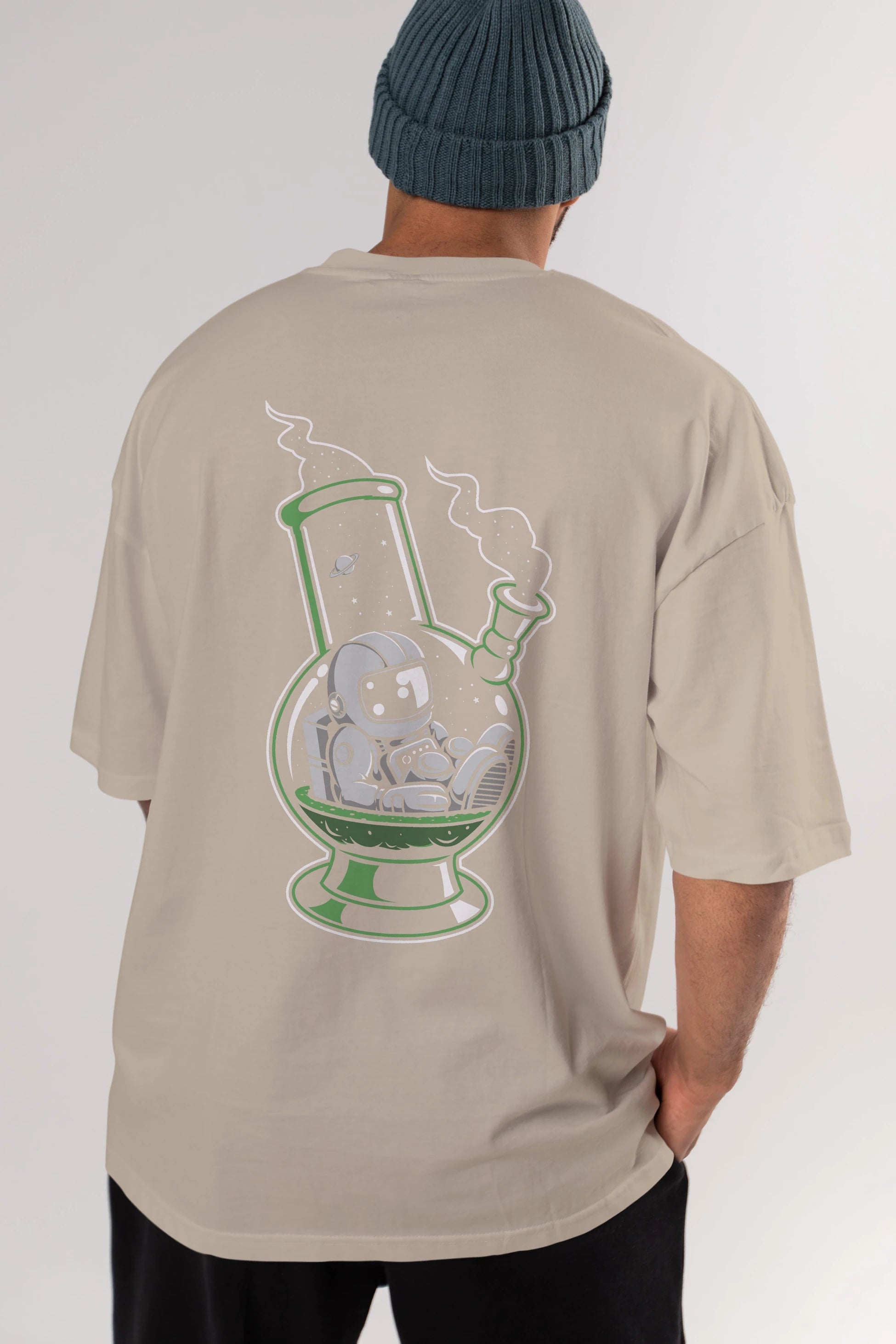Astronaut Bong Arka Baskılı Oversize t-shirt Erkek Kadın Unisex