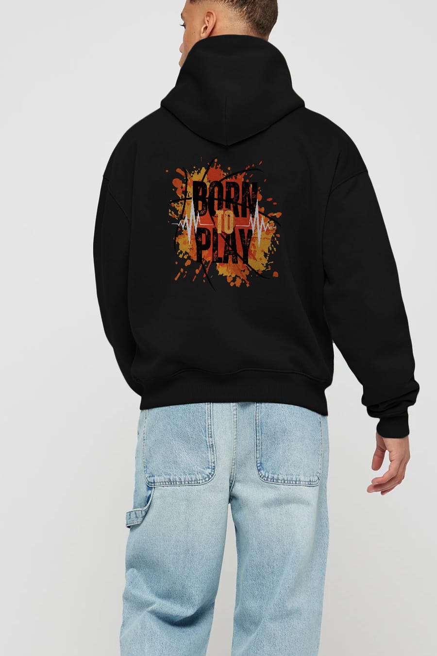 Born to Play Yazılı Arka Baskılı Oversize Hoodie Kapüşonlu Sweatshirt Erkek Kadın Unisex
