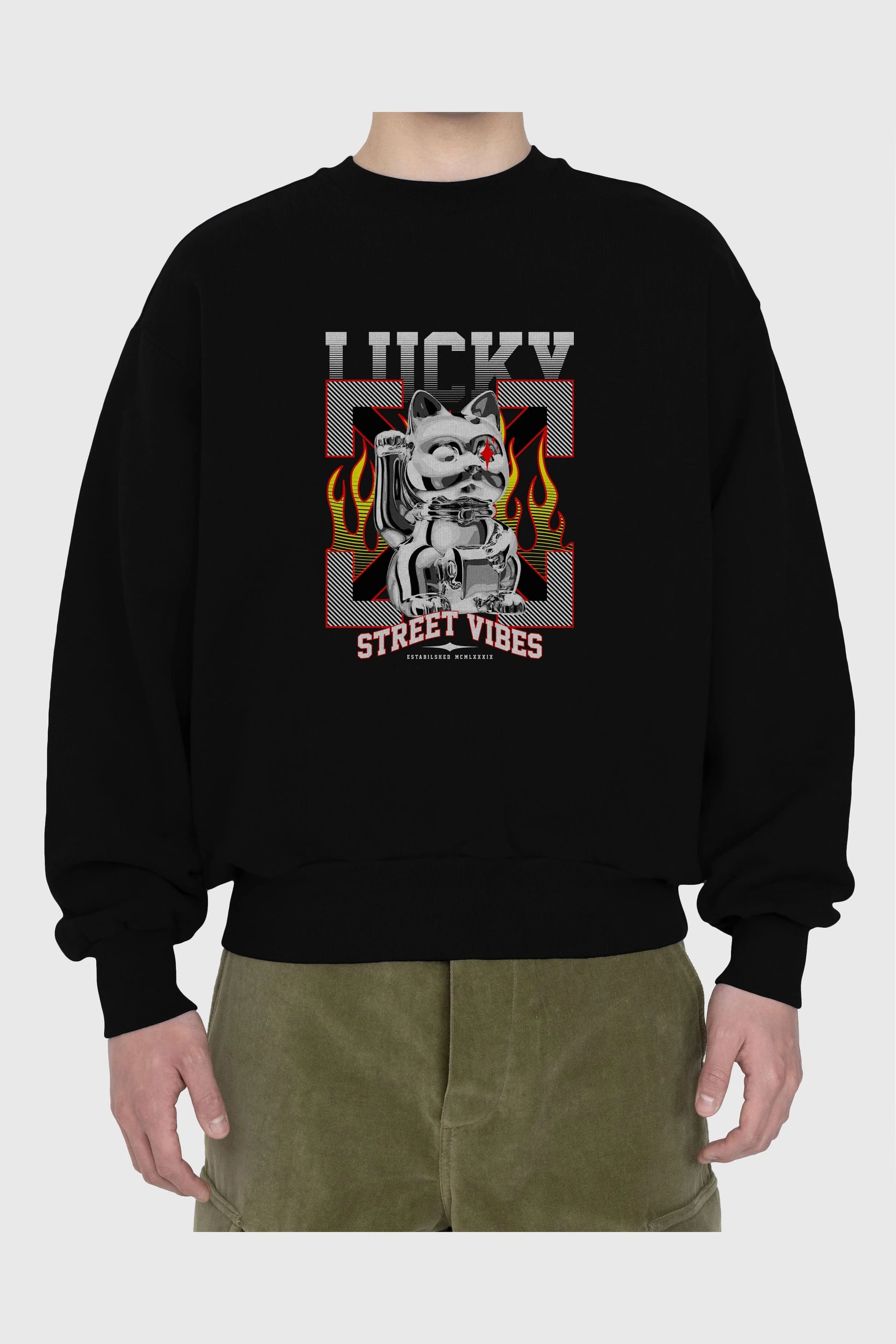 Lucky Street Vibes Ön Baskılı Oversize Sweatshirt Erkek Kadın Unisex