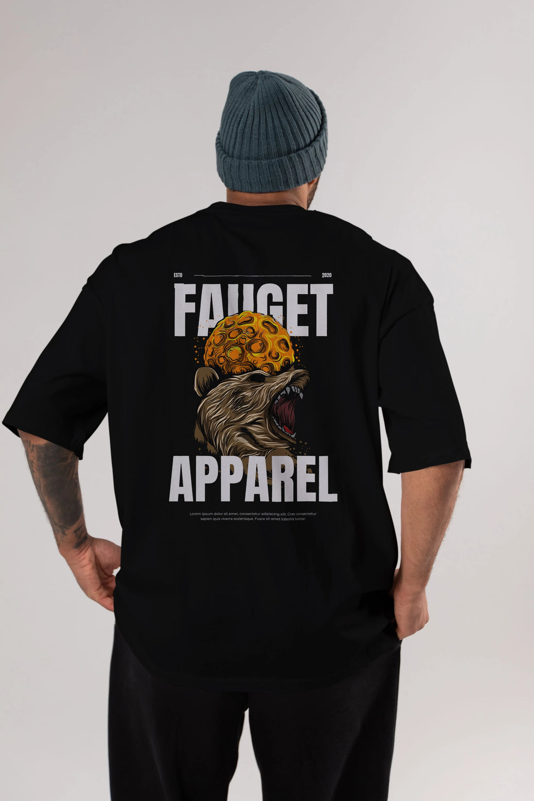 Bear Angry Fauget Apparel Arka Baskılı Oversize t-shirt Erkek Kadın Unisex