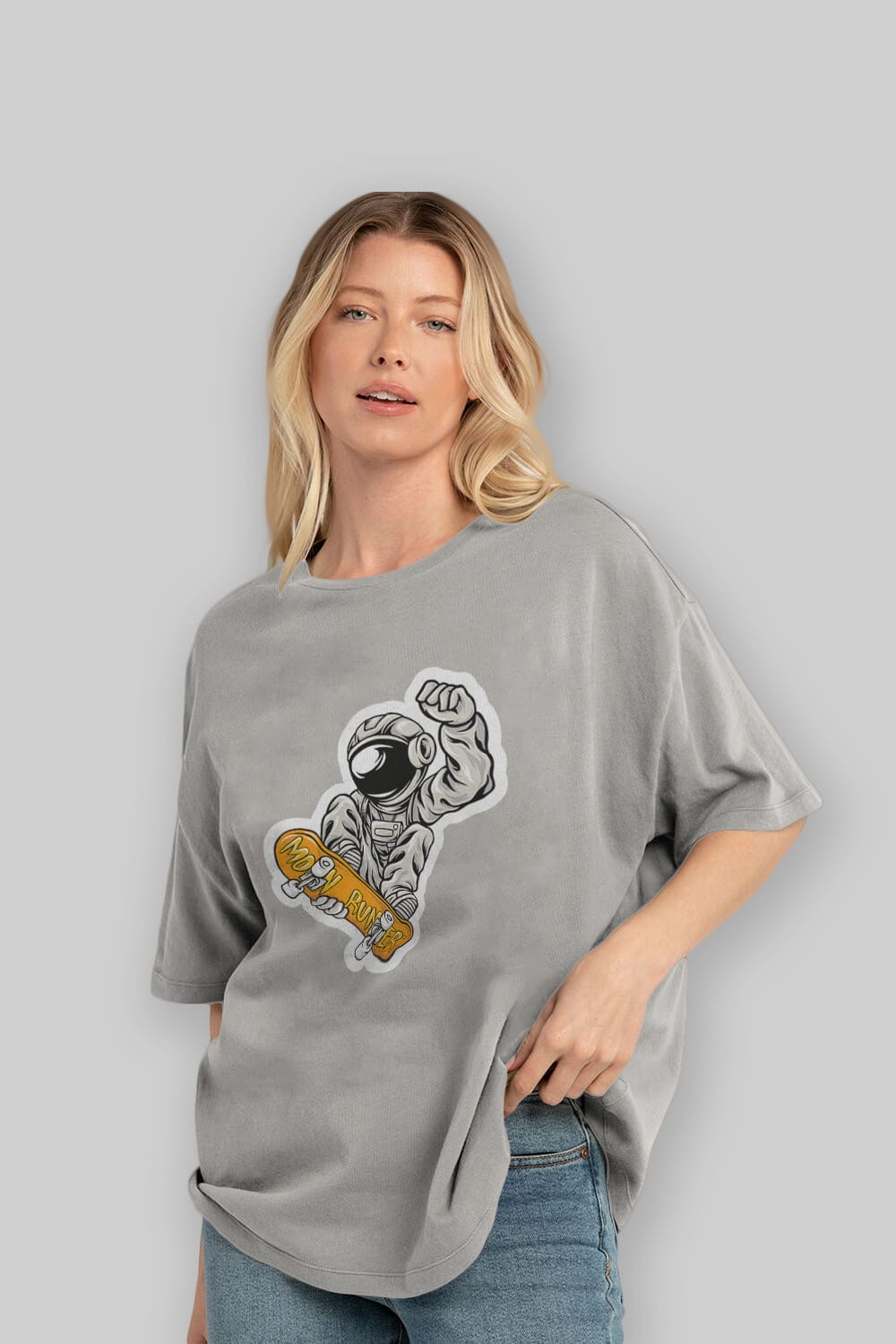 Moon Runner Sticker Ön Baskılı Oversize t-shirt Erkek Kadın Unisex