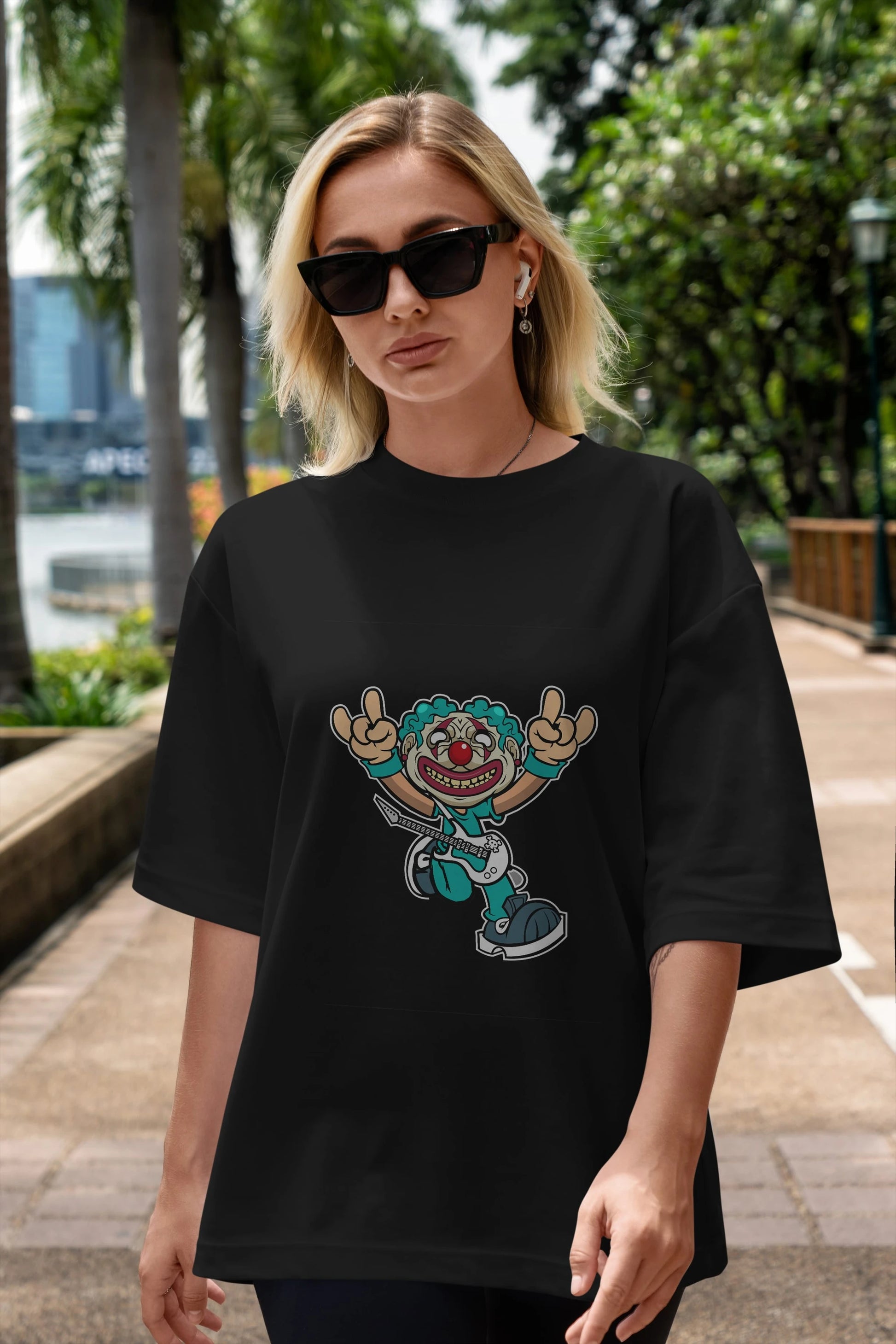 Clown Punk Ön Baskılı Oversize t-shirt Erkek Kadın Unisex %100 Pamuk tişort