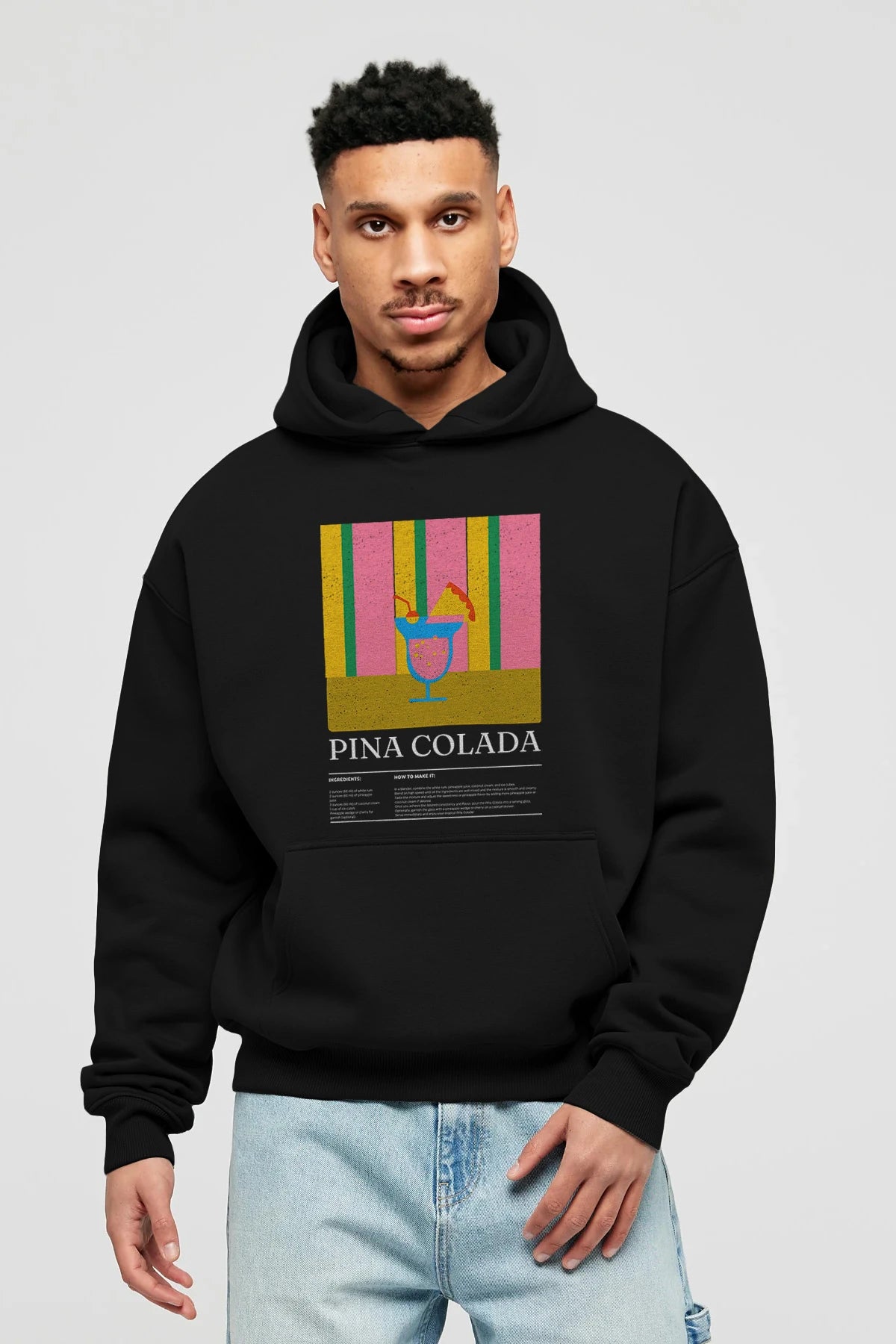 Pina Colada Kokteyl ön Baskılı Hoodie Oversize Kapüşonlu Sweatshirt Erkek Kadın