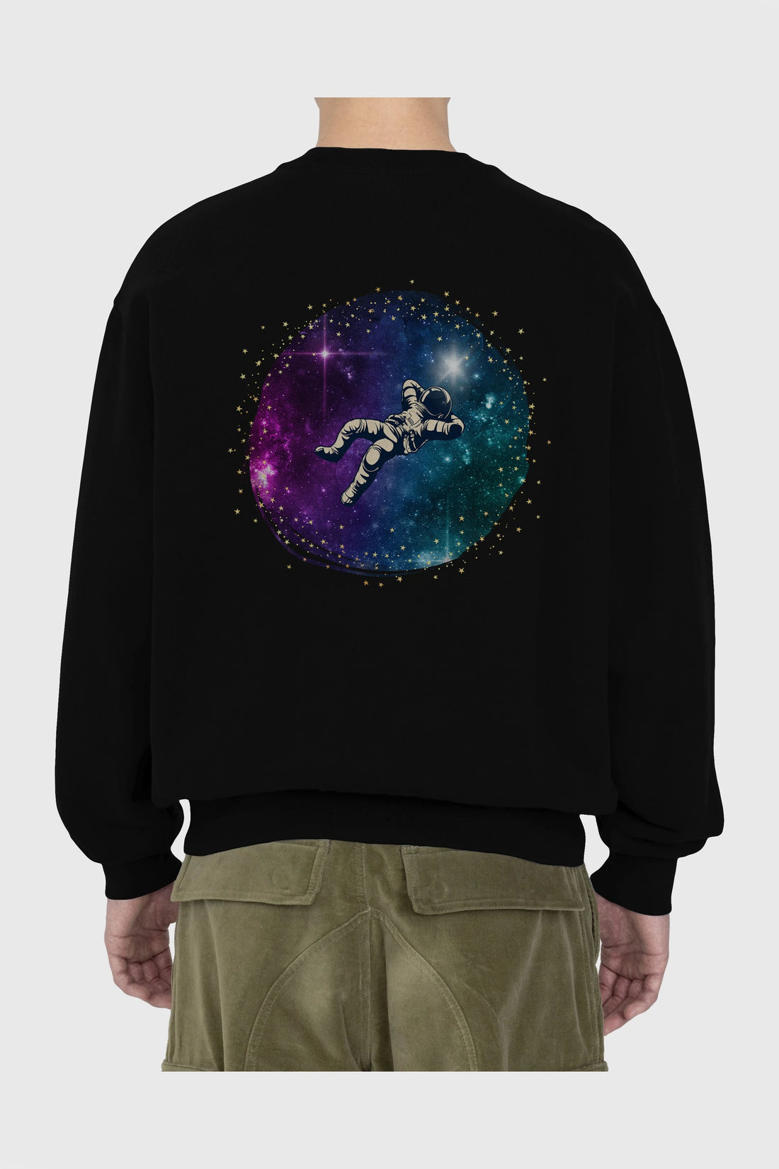 Astronaut in the Galaxy Arka Baskılı Oversize Sweatshirt Erkek Kadın Unisex
