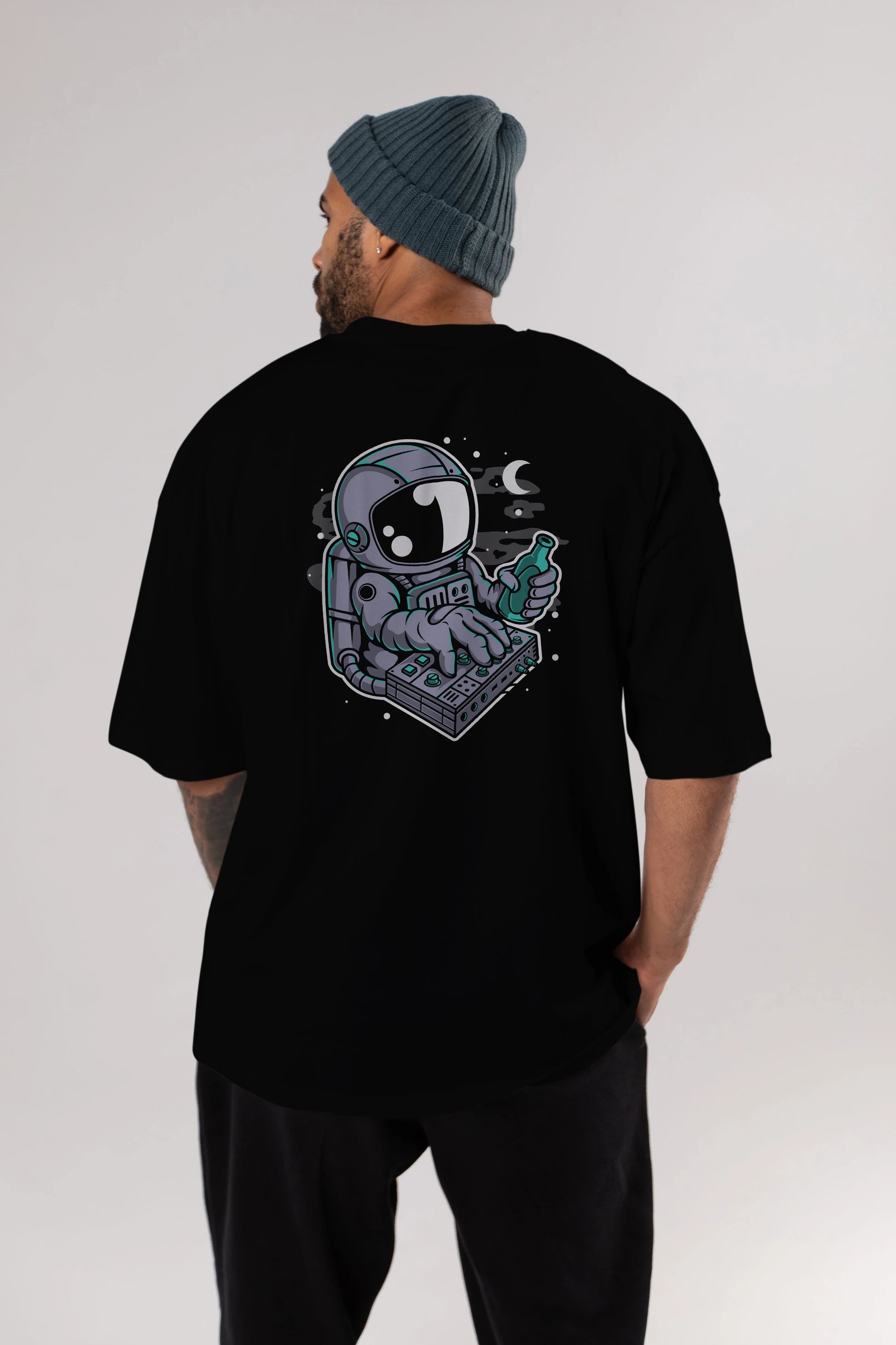 Astronaut Synth Arka Baskılı Oversize t-shirt Erkek Kadın Unisex