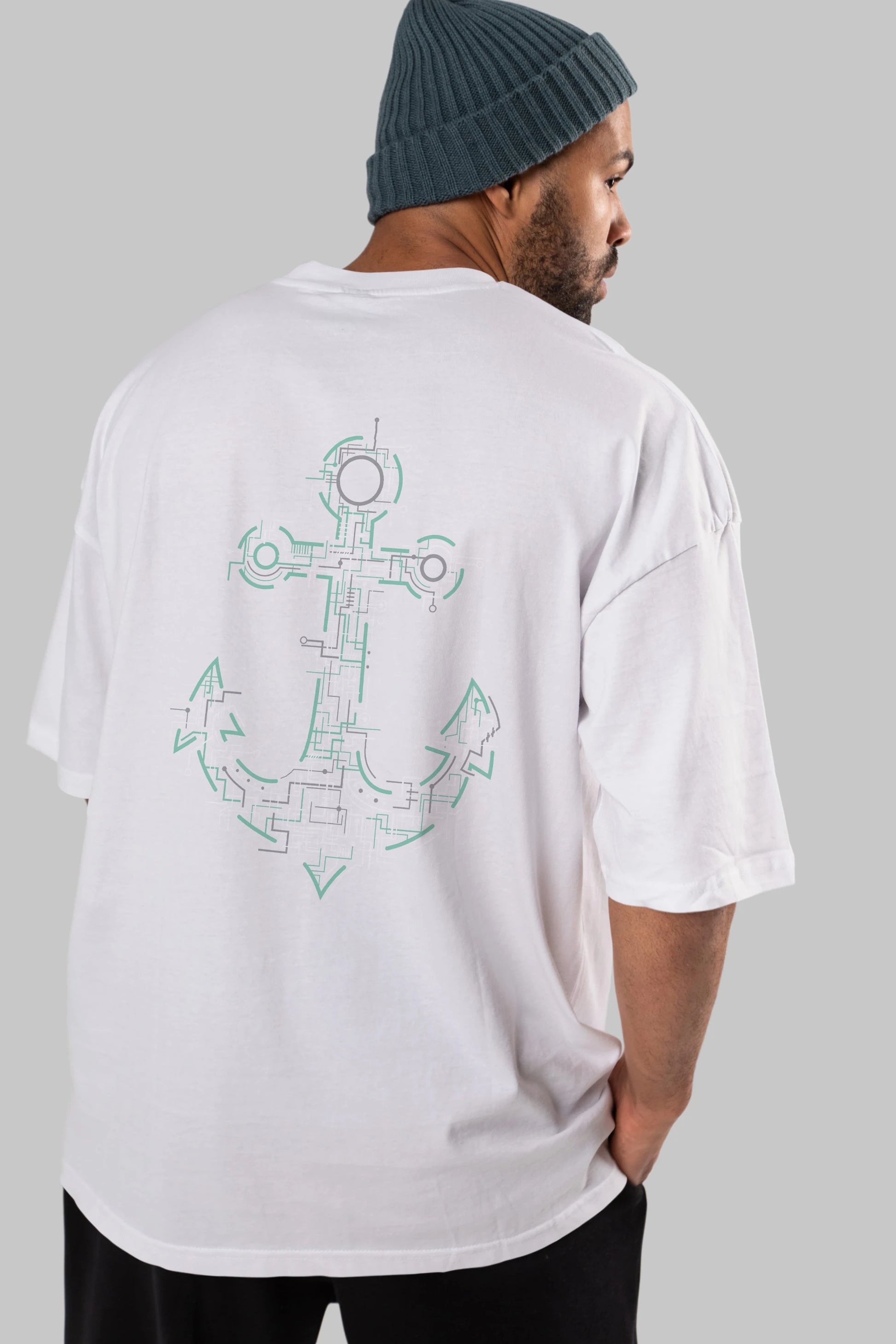 Electric Anchor Arka Baskılı Oversize t-shirt %100 pamuk Erkek Kadın Unisex