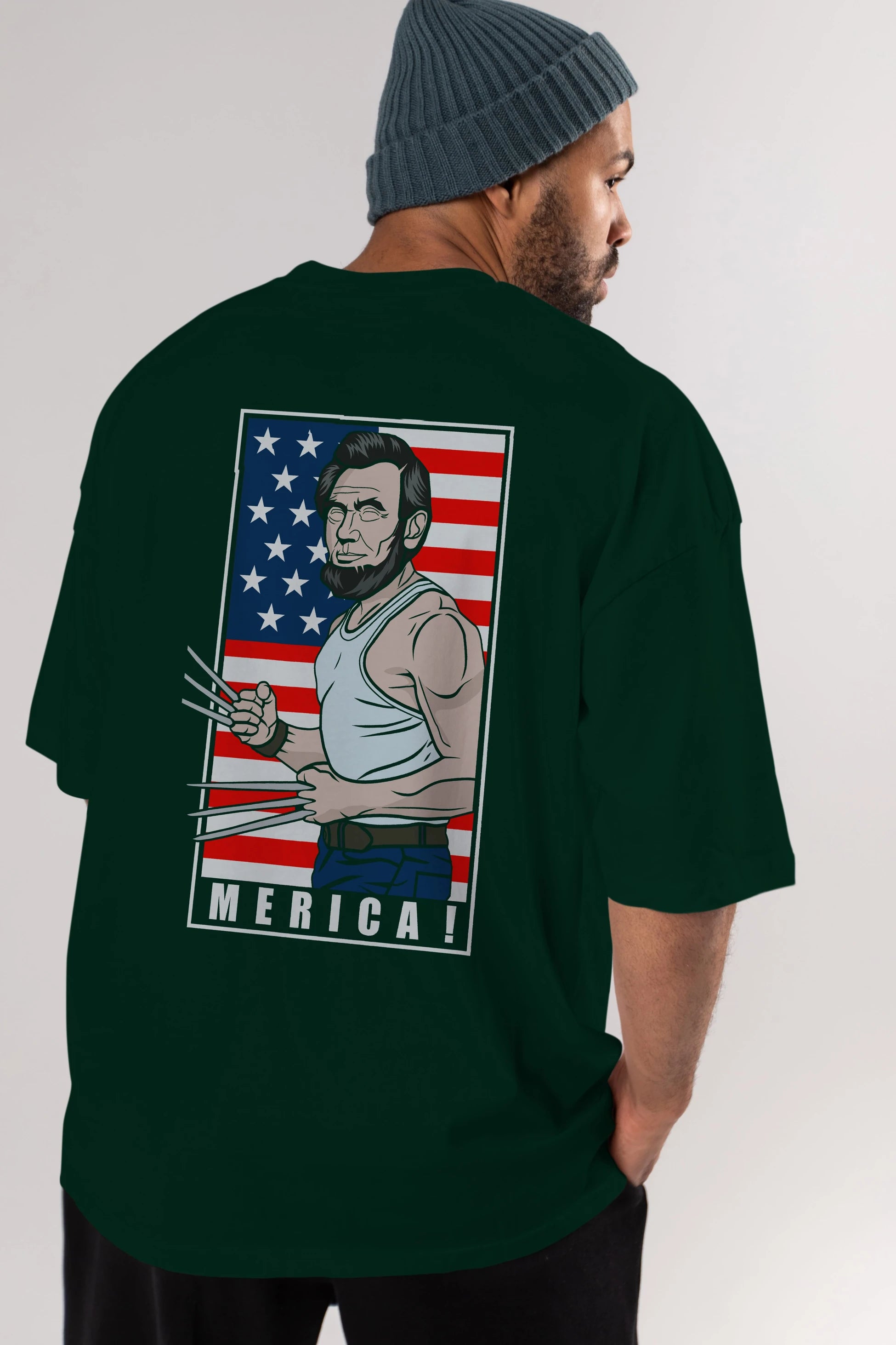 Wolverlincoln Arka Baskılı Oversize t-shirt Erkek Kadın Unisex %100 Pamuk tişort