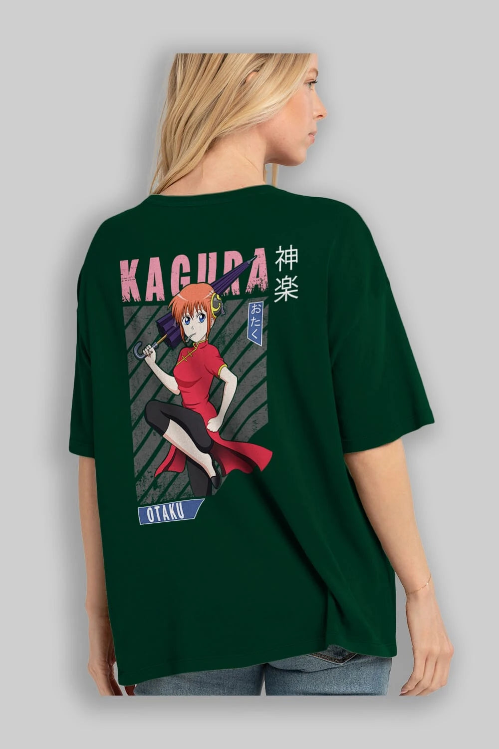 Kagura GINTAMA 1 Anime Arka Baskılı Oversize t-shirt Erkek Kadın Unisex