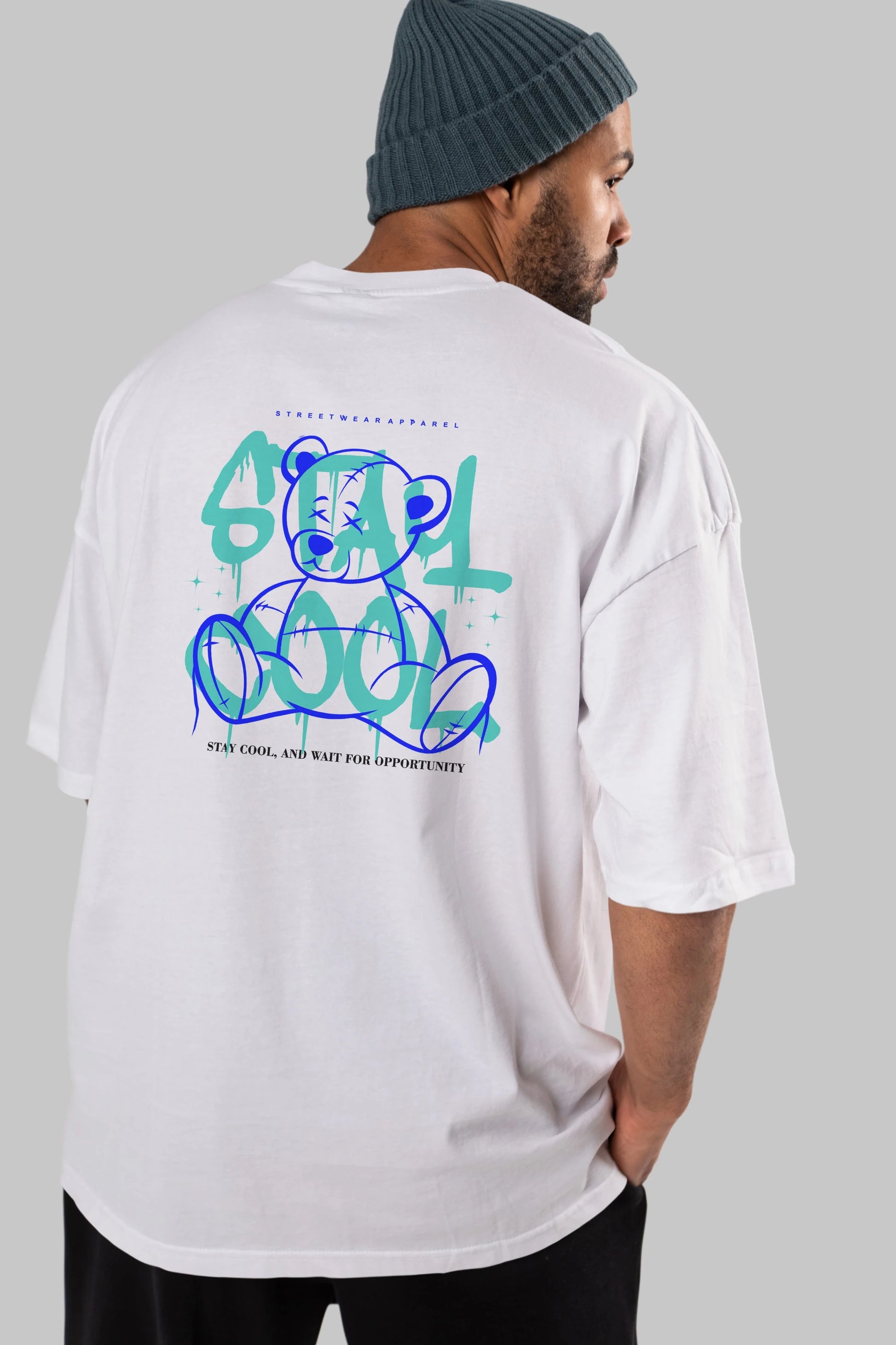 Teddy Bear Stay Cool 2 Arka Baskılı Oversize t-shirt Erkek Kadın Unisex