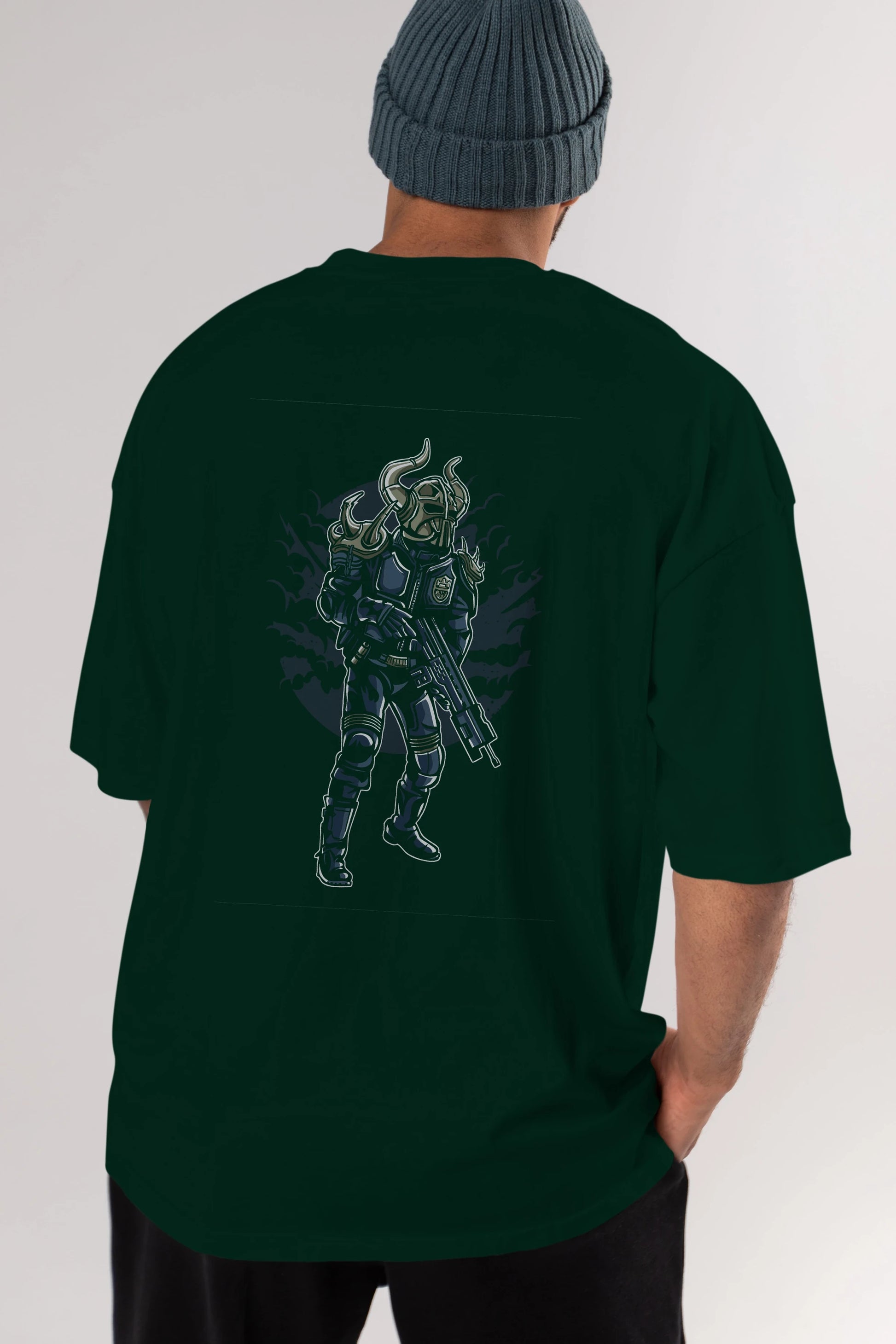 Viking Soldier Arka Baskılı Oversize t-shirt Erkek Kadın Unisex %100 Pamuk