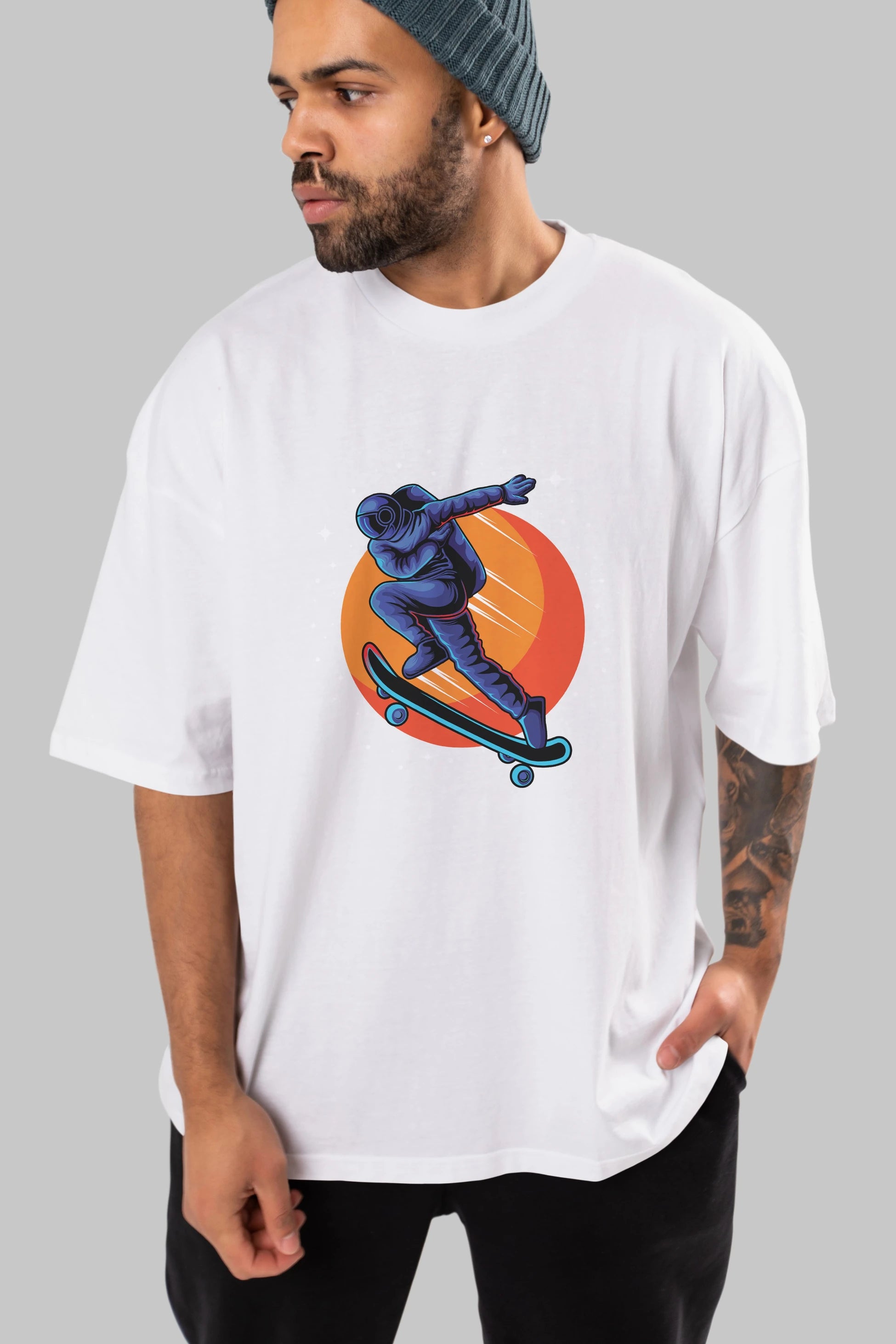 Astroskate Run Ön Baskılı Oversize t-shirt Erkek Kadın Unisex