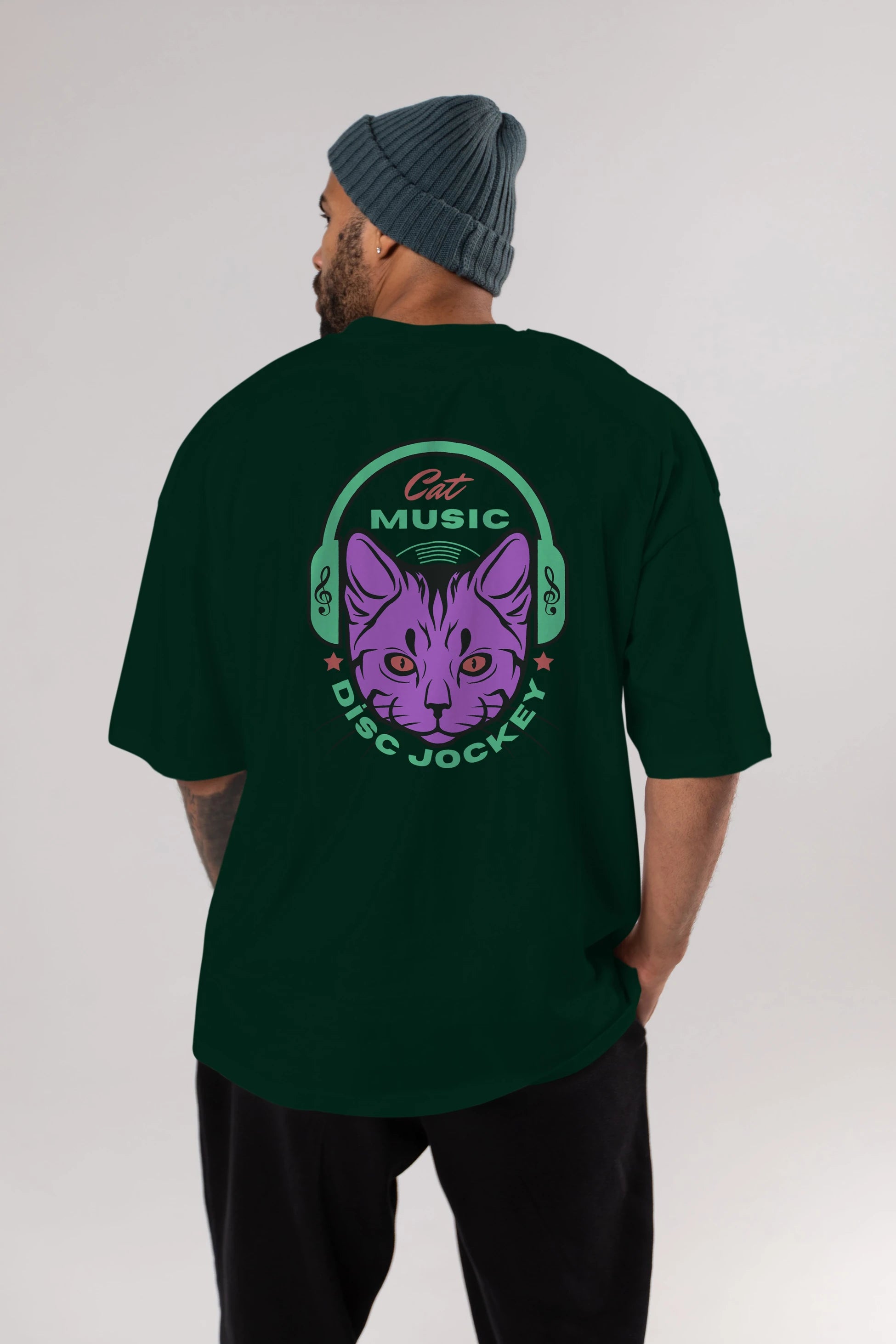 Cat Music Arka Baskılı Oversize t-shirt Erkek Kadın Unisex