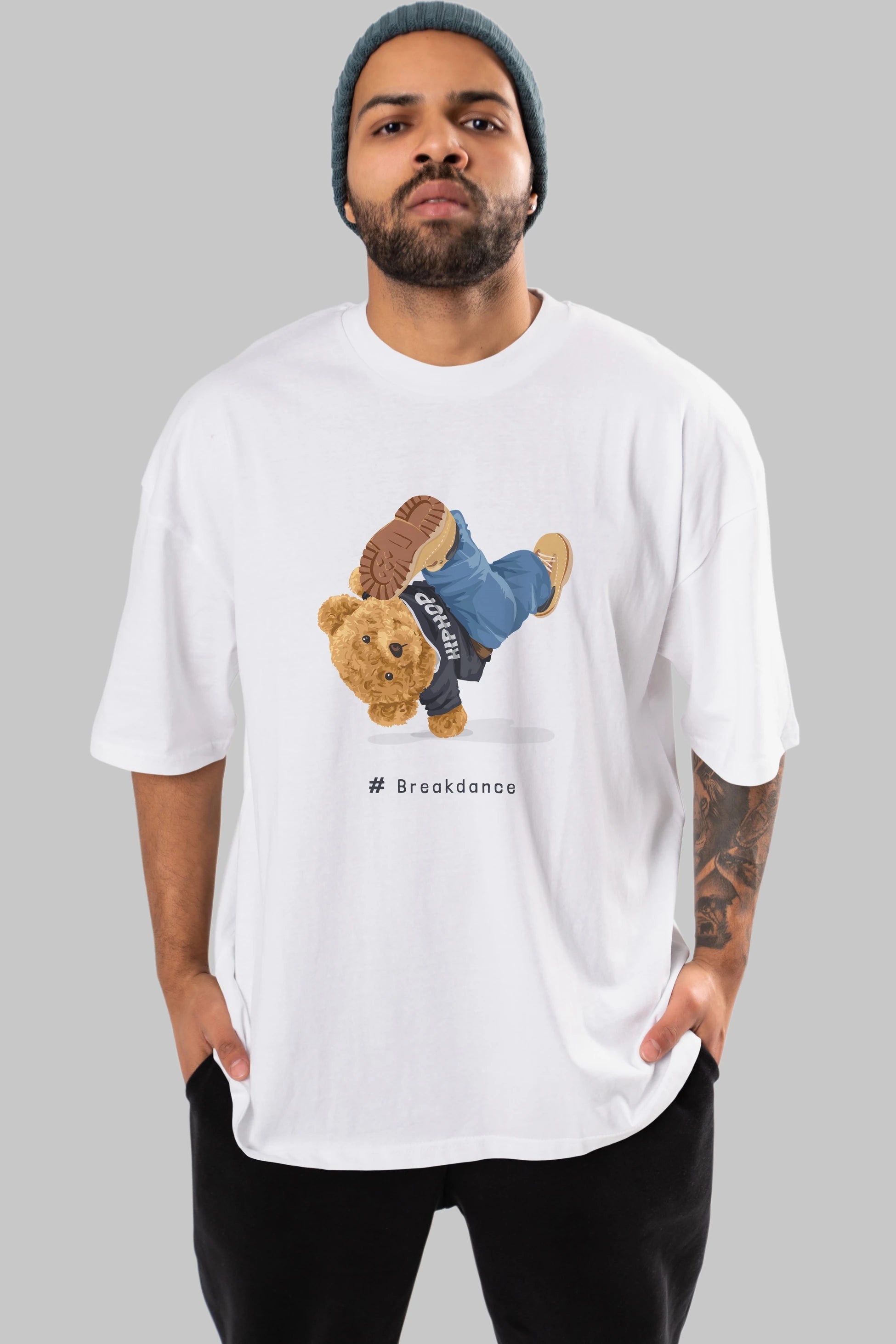 Teddy Bear Breakdance Ön Baskılı Oversize t-shirt Erkek Kadın Unisex %100 Pamuk