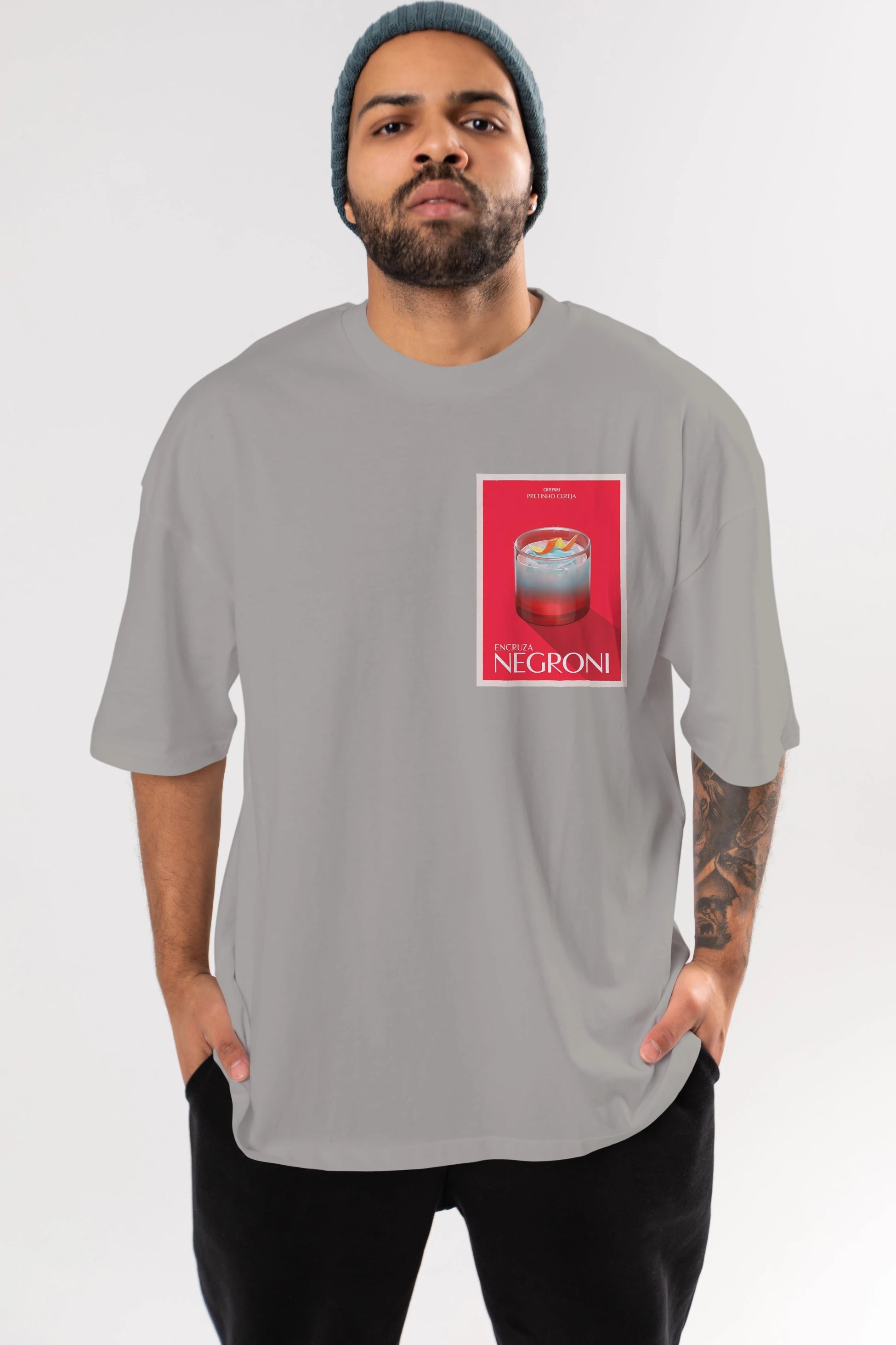 Encruza Negroni Ön Sol Baskılı Oversize t-shirt Erkek Kadın Unisex %100 Pamuk Bisiklet Yaka tişort
