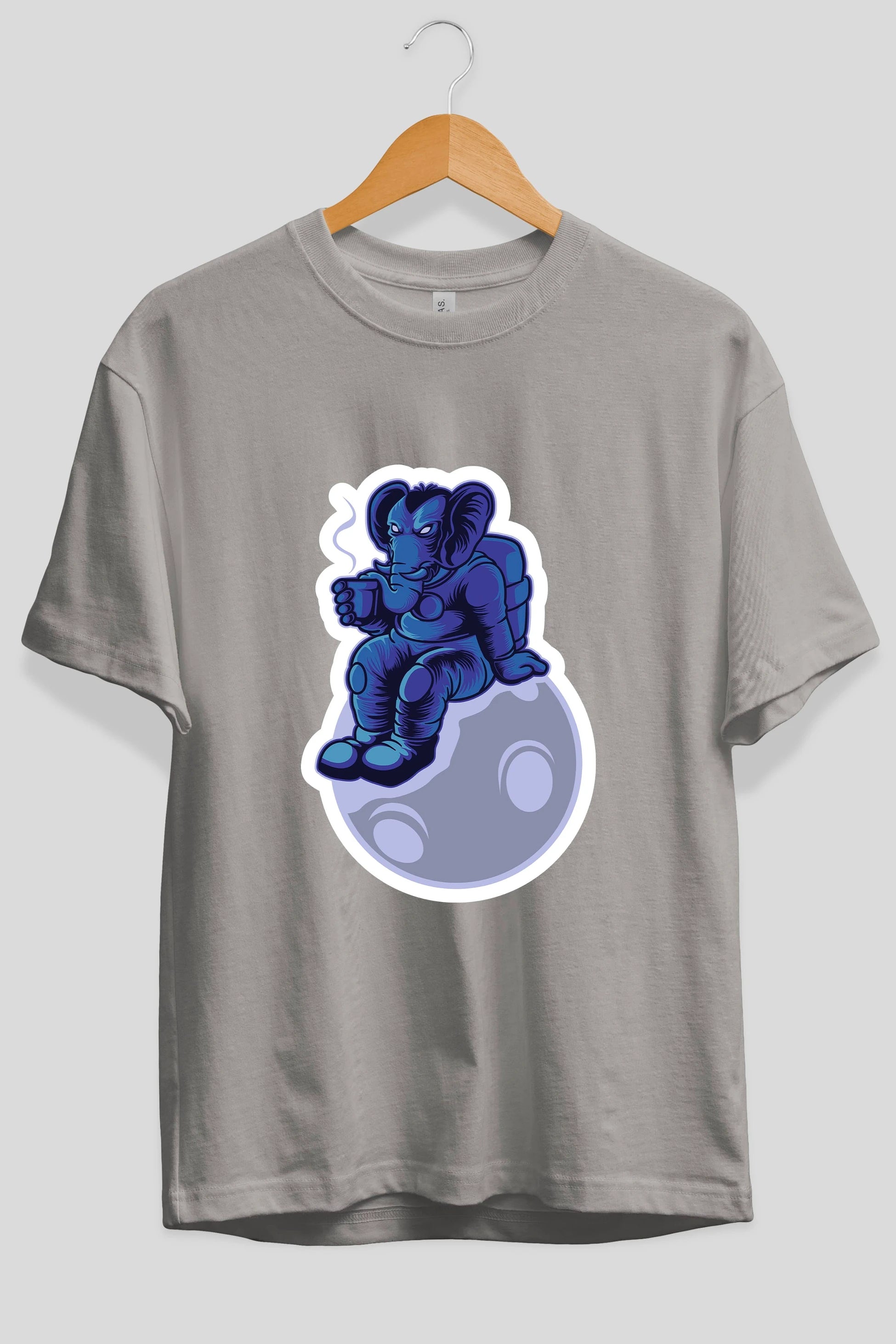 Space Elephant Drink Coffee Sticker Ön Baskılı Oversize t-shirt Erkek Kadın Unisex