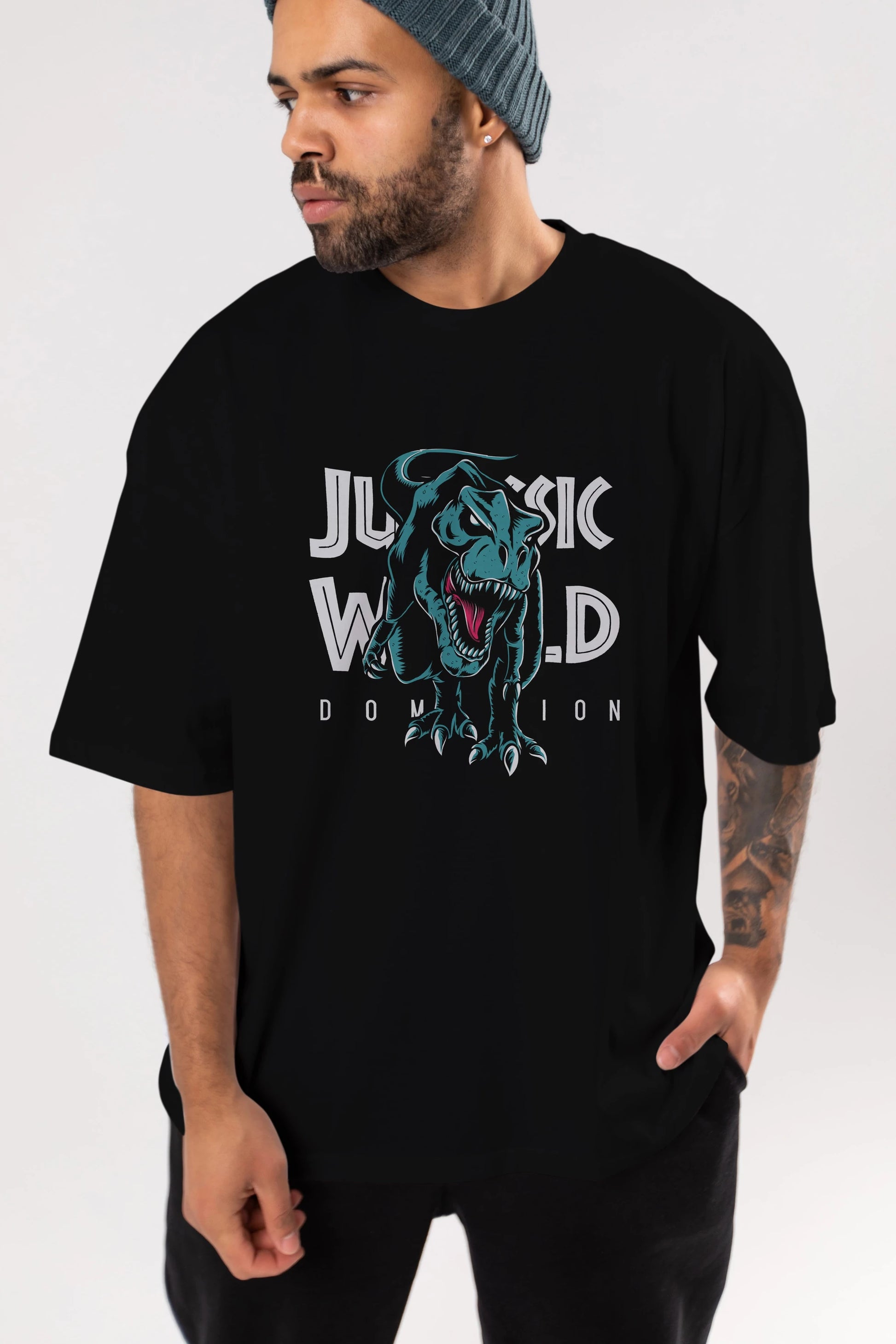 Jurassic Park (1) Ön Baskılı Oversize t-shirt Erkek Kadın Unisex %100 Pamuk Bisiklet Yaka tişort