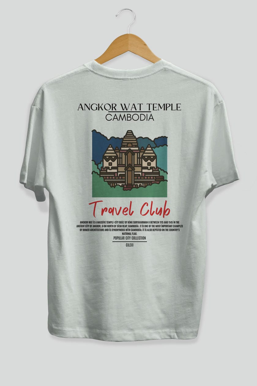 Angkor Wat Temple Cambodia Arka Baskılı Oversize t-shirt Erkek Kadın Pamuk Bisiklet Yaka tişort