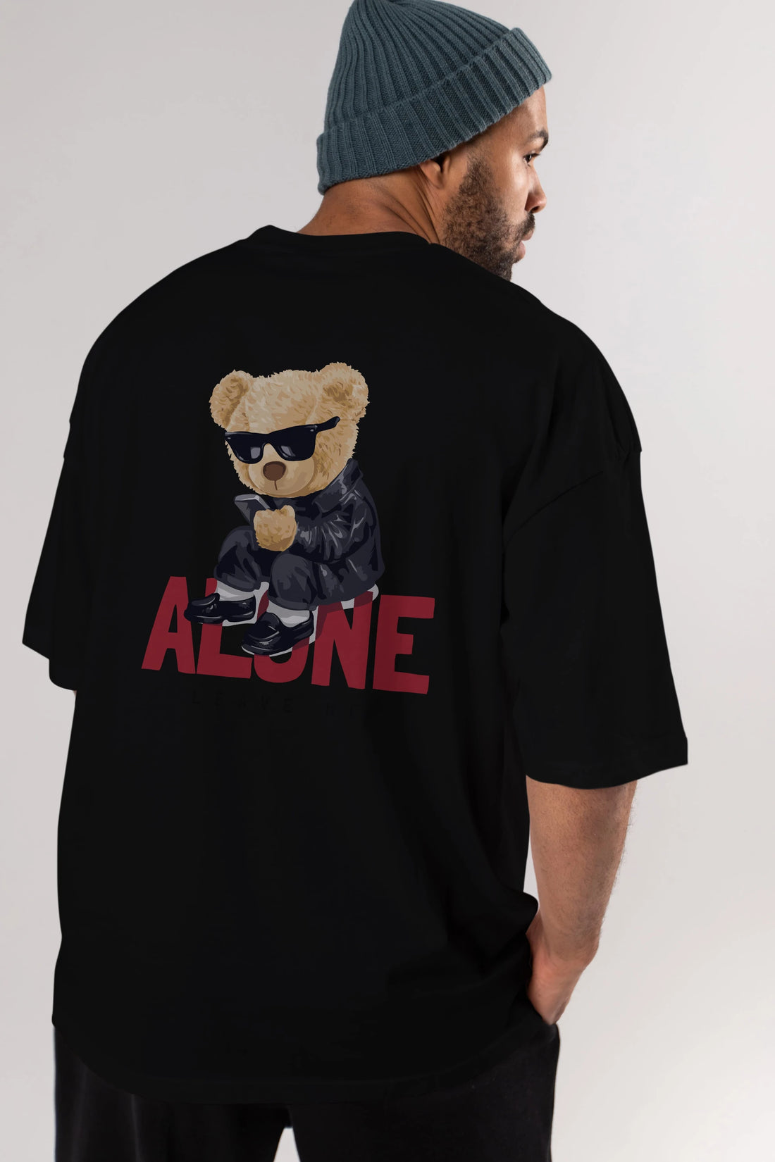 Teddy Bear Alone Arka Baskılı Oversize t-shirt Erkek Kadın Unisex %100 Pamuk