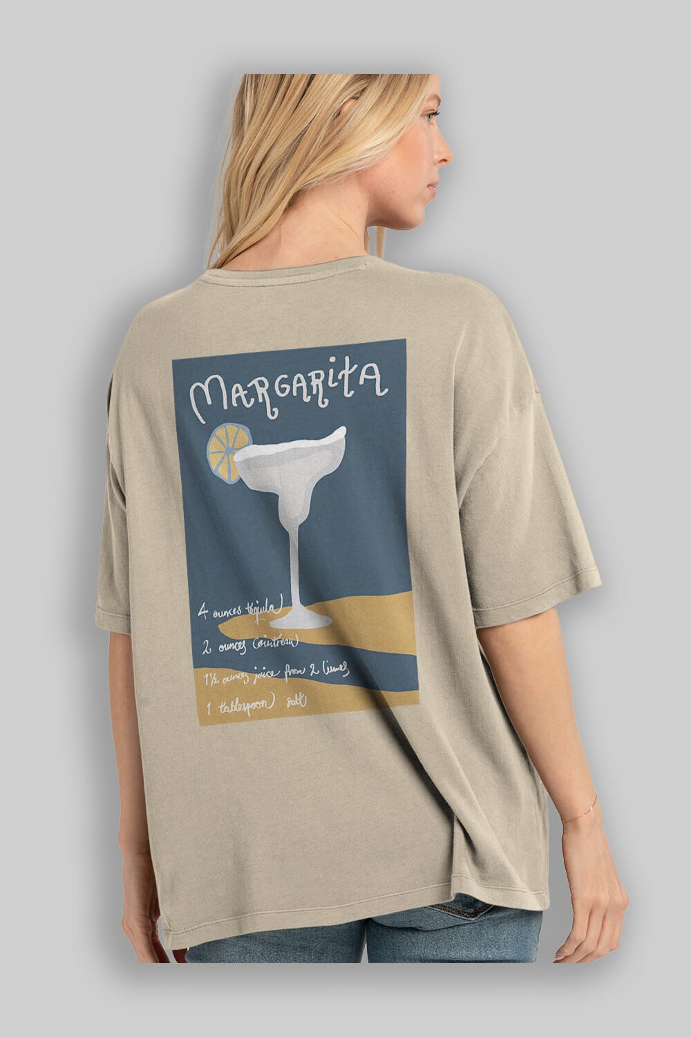 Margarita 2 Arka Baskılı Oversize t-shirt Erkek Kadın Unisex %100 Pamuk Bisiklet Yaka tişort