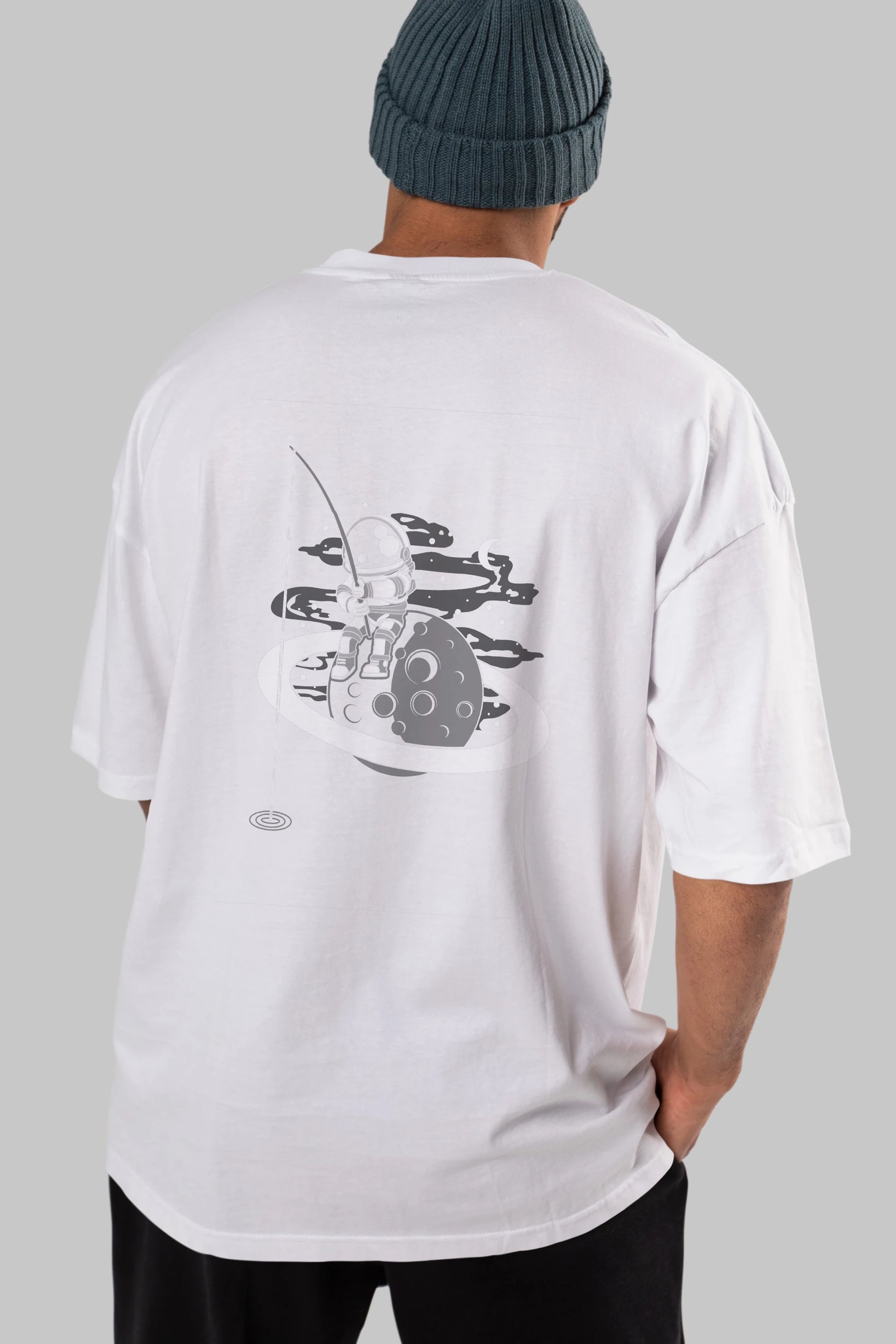 Astronaut  Fishing Arka Baskılı Oversize t-shirt Erkek Kadın Unisex