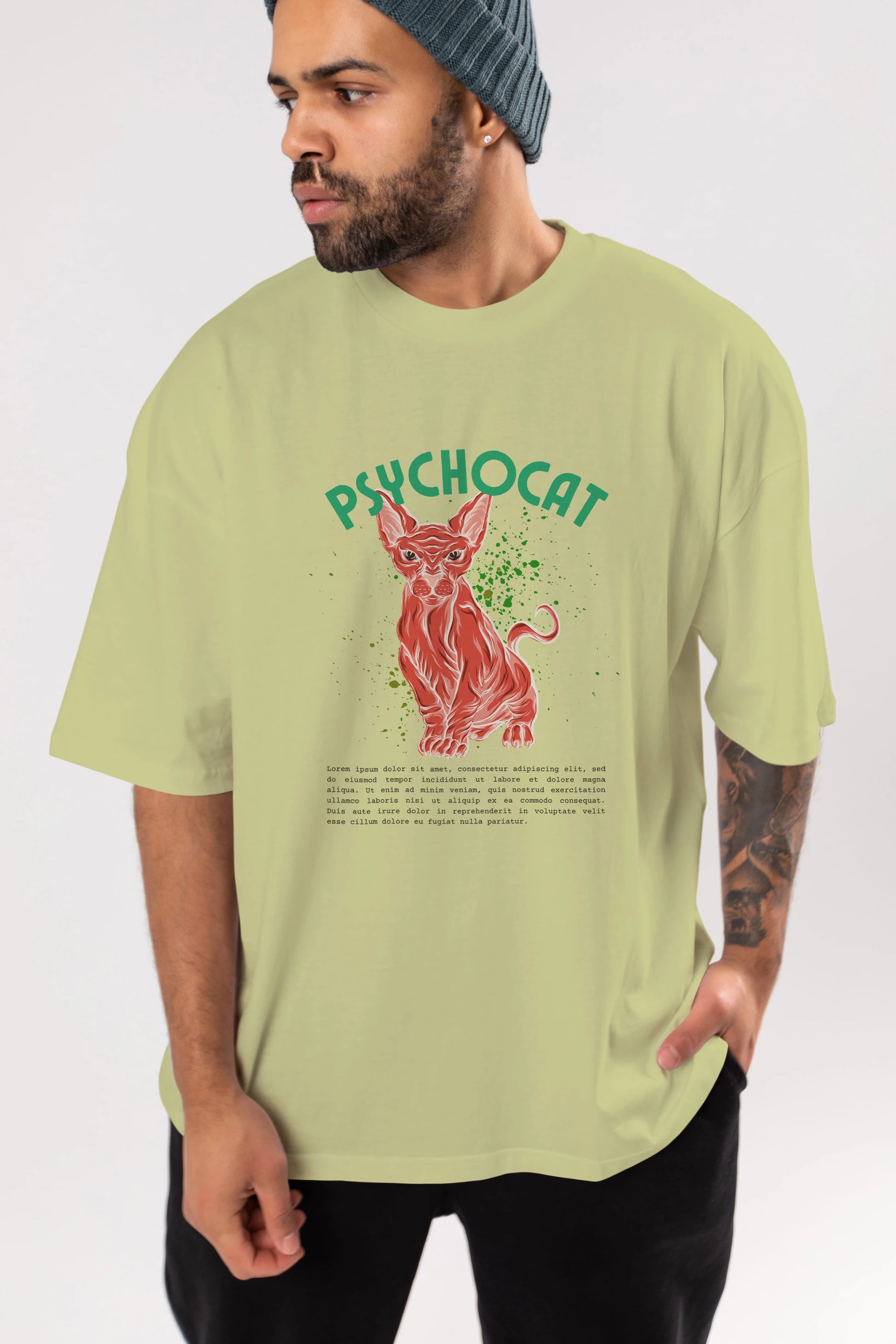 Psychocat Ön Baskılı Oversize t-shirt Erkek Kadın Unisex