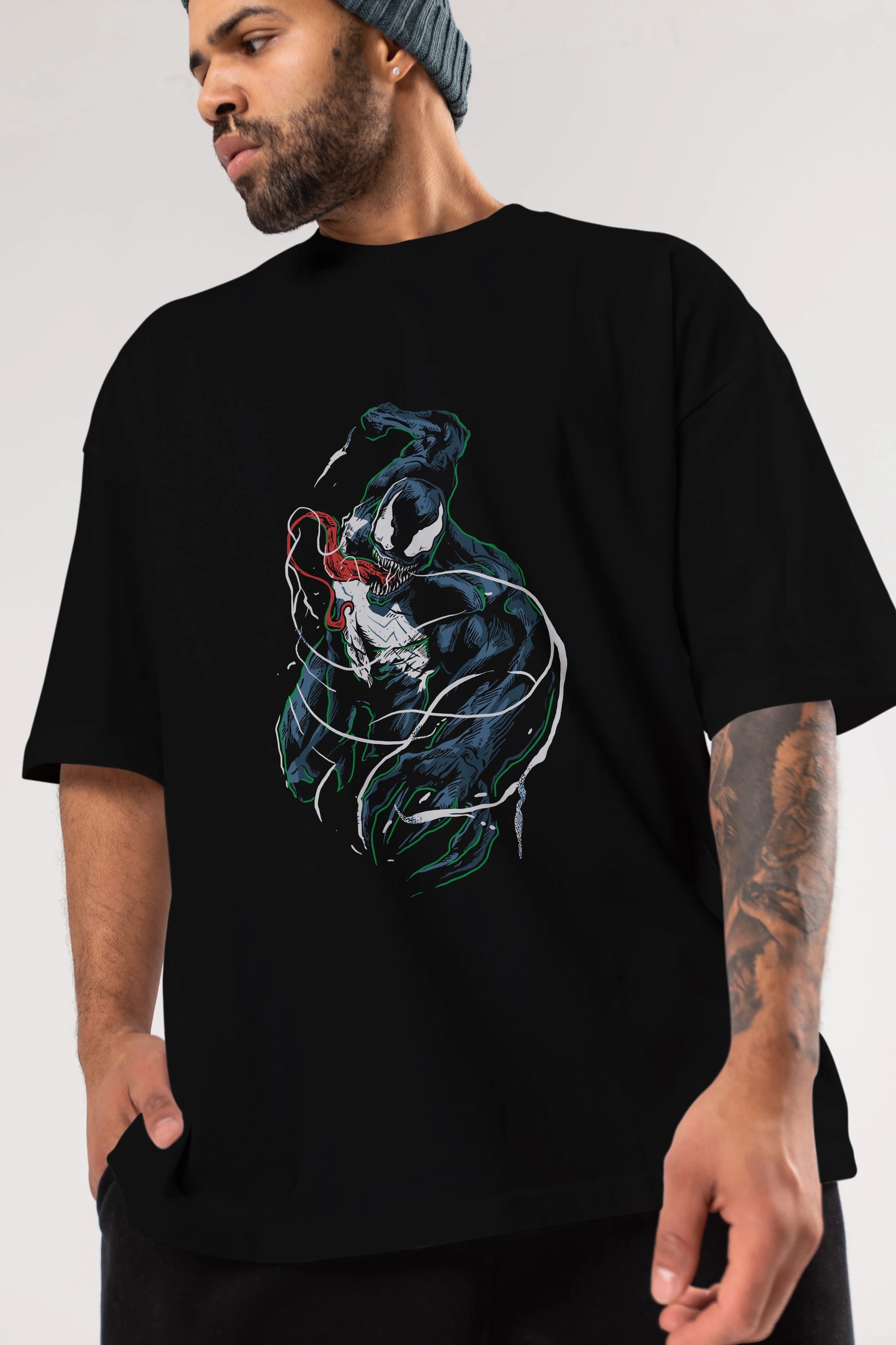 Venom (5) Ön Baskılı Oversize t-shirt Erkek Kadın Unisex %100 Pamuk Bisiklet Yaka tişort