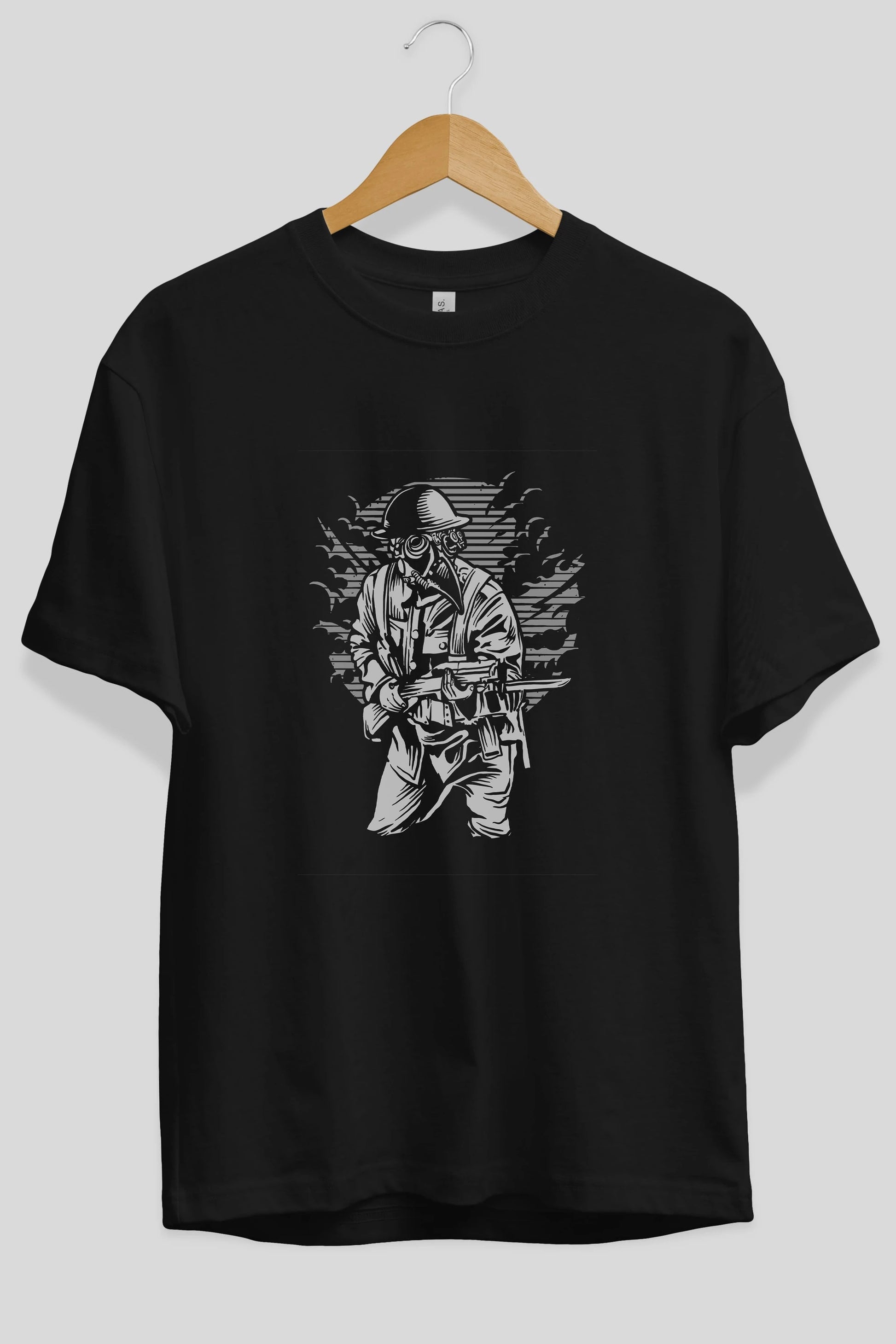 Steampunk Style Soldier Ön Baskılı Oversize t-shirt Erkek Kadın Unisex %100 Pamuk tişort