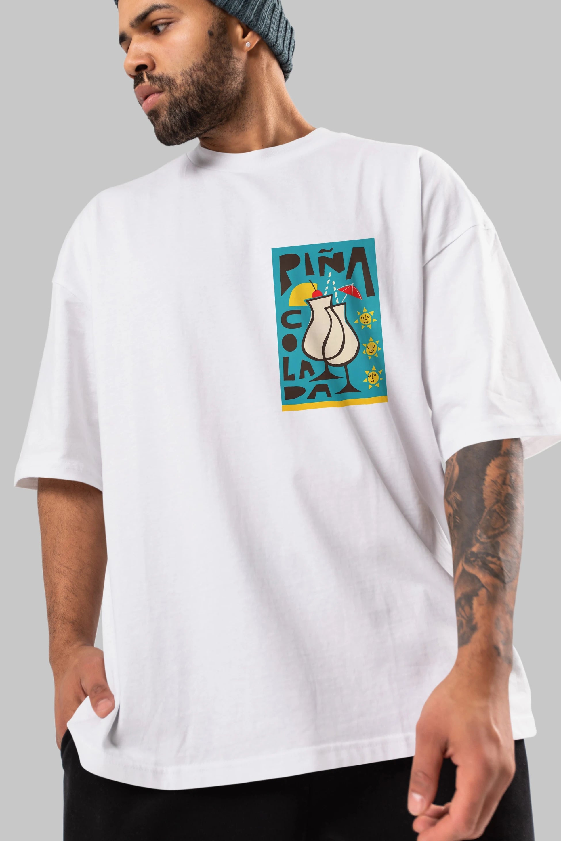 Pina Colada 4 Ön Sol Baskılı Oversize t-shirt Erkek Kadın Unisex %100 Pamuk Bisiklet Yaka tişort