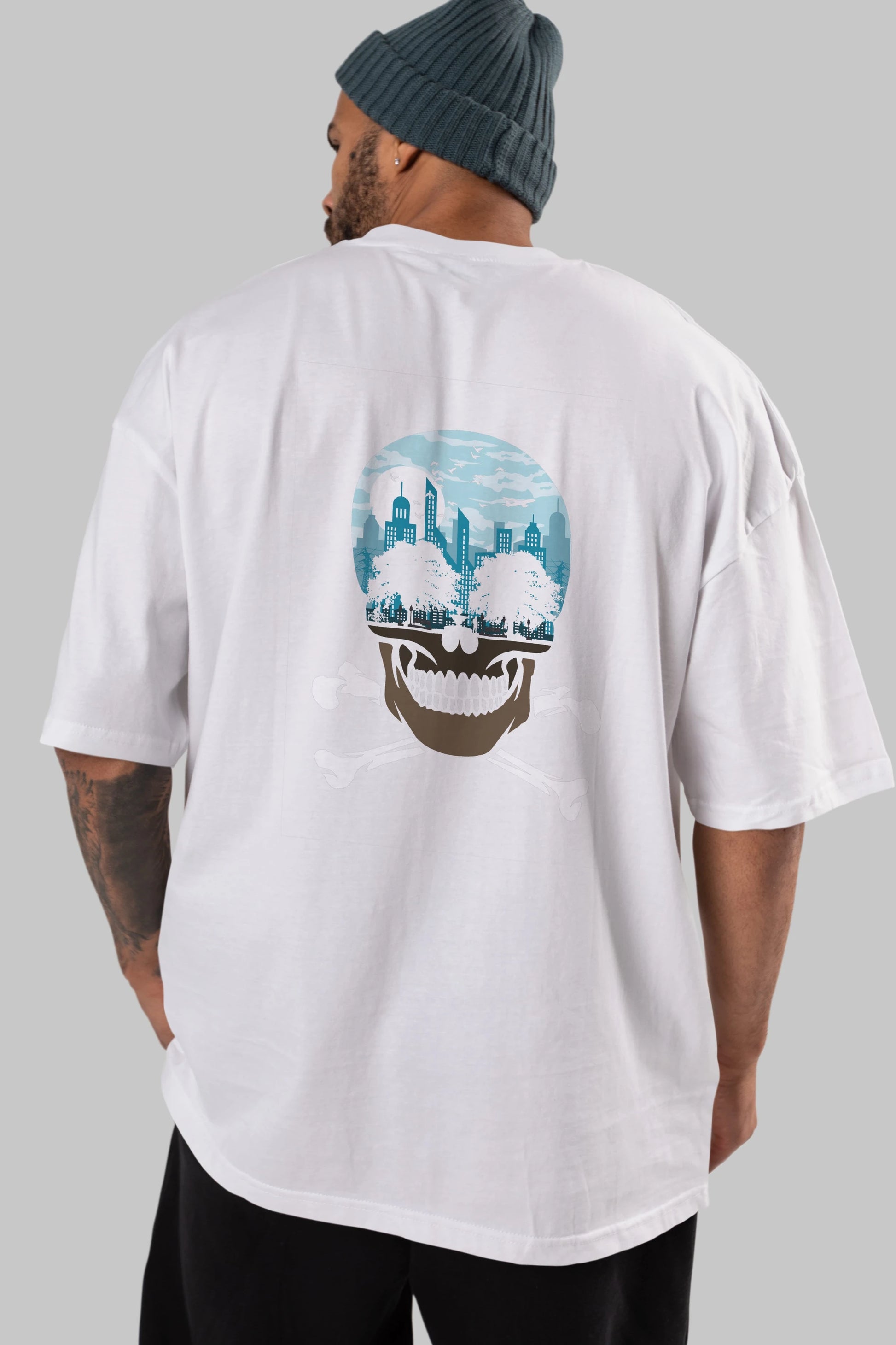 Death City Arka Baskılı Oversize t-shirt %100 pamuk Erkek Kadın Unisex