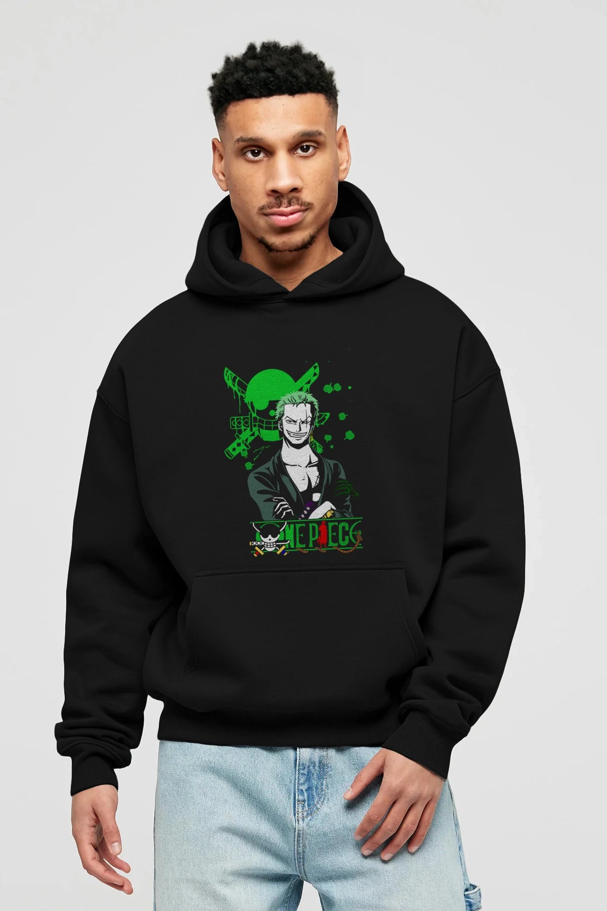 Roronoa Zoro 2 Anime Ön Baskılı Hoodie Oversize Kapüşonlu Sweatshirt Erkek Kadın Unisex