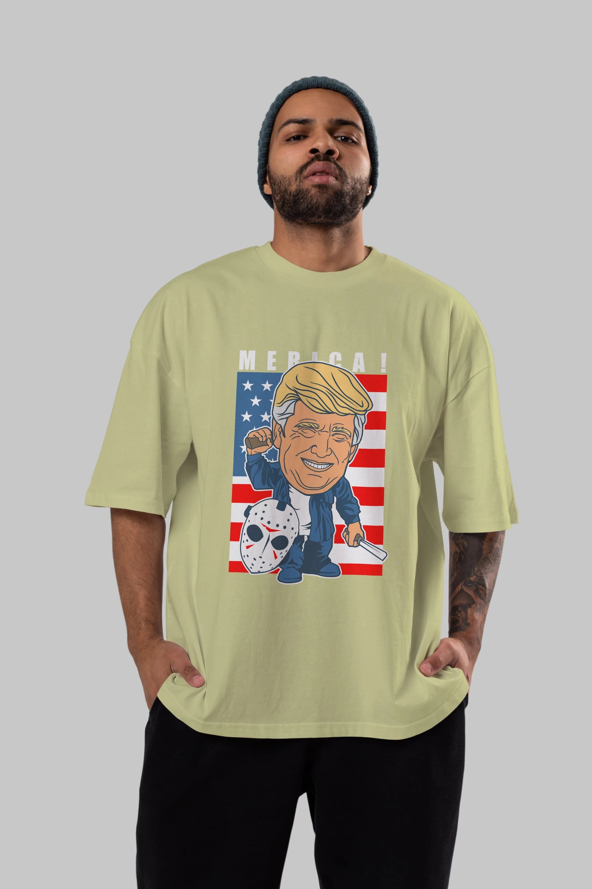 Jason Voorhess Trump Ön Baskılı Oversize t-shirt Erkek Kadın Unisex %100 Pamuk tişort